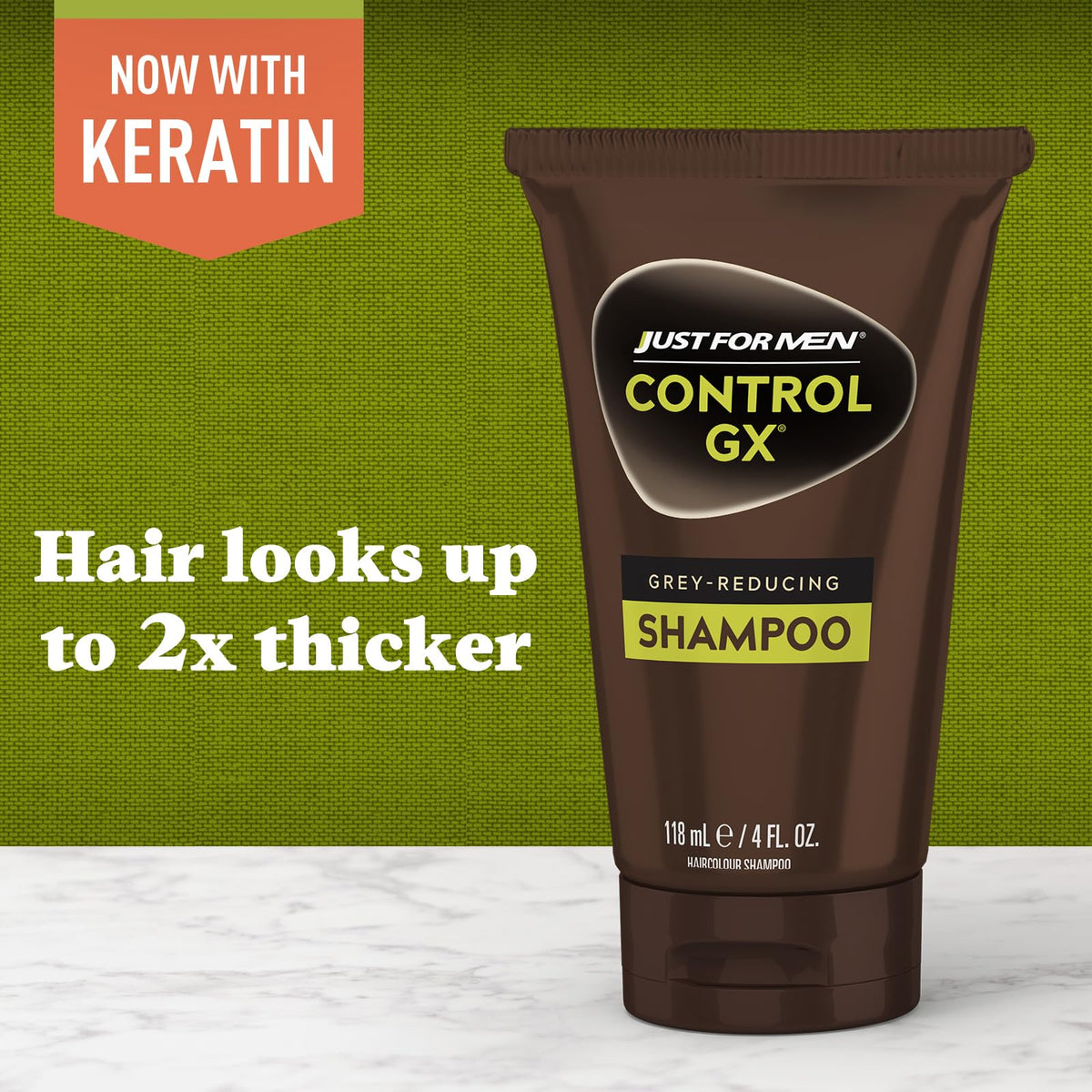 Olive Drab Just For Men Control GX Grey Reducing Shampoo, Gradual Hair Color for Stronger and Healthier Hair