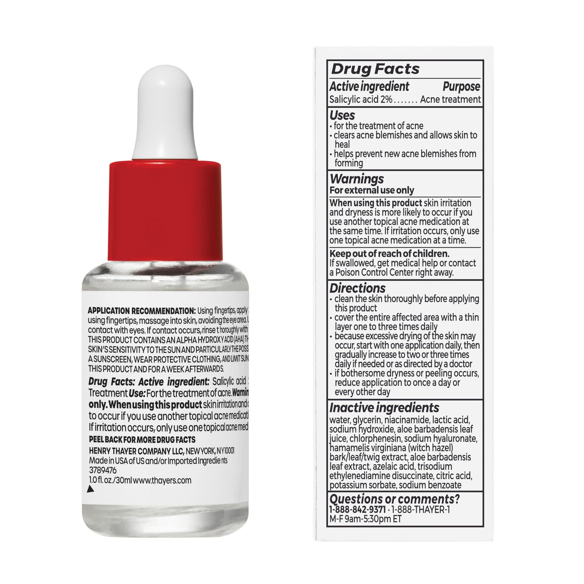 White Smoke Thayers Double Action Acne Serum with Salicylic Acid, Acne Treatment Face Serum with 2% Salicylic Acid and Niacinamide, Soothing and Non-Stripping Skin Care, 1 Fl Oz