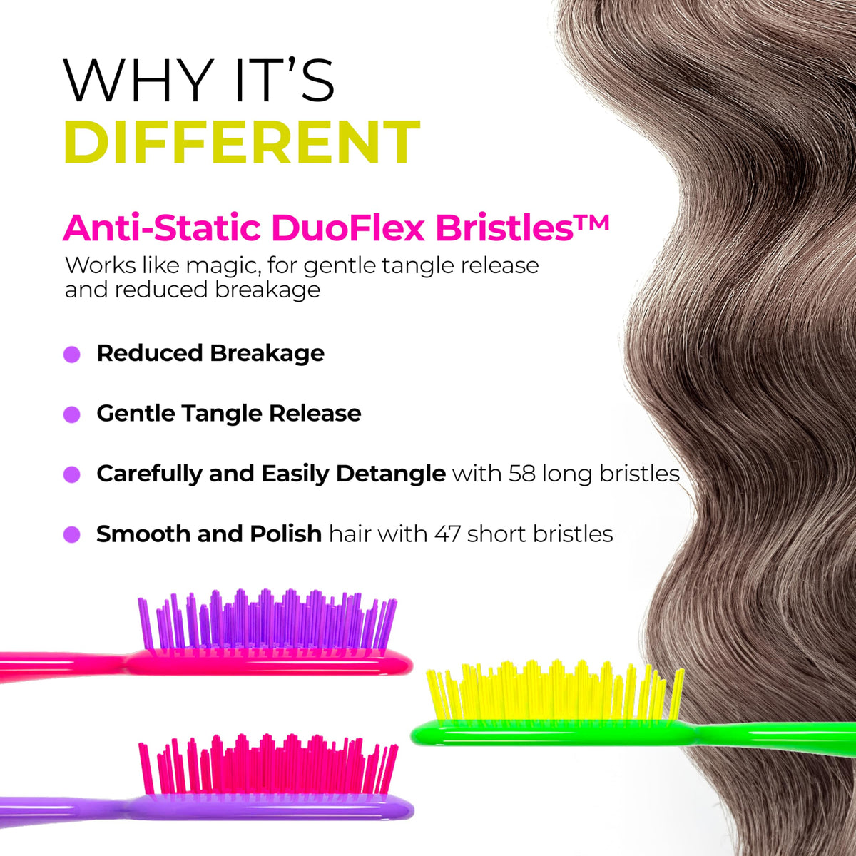 White Smoke FHI Heat UNbrush Detangling Brush (3-Pack Bundle) — Hair Brush for All Wet/Dry Hair Types — Pain-Free Detangler Brush w/DuoFlex Anti Static Bristles — Lightweight Travel Hair Brush (Neon Collection)