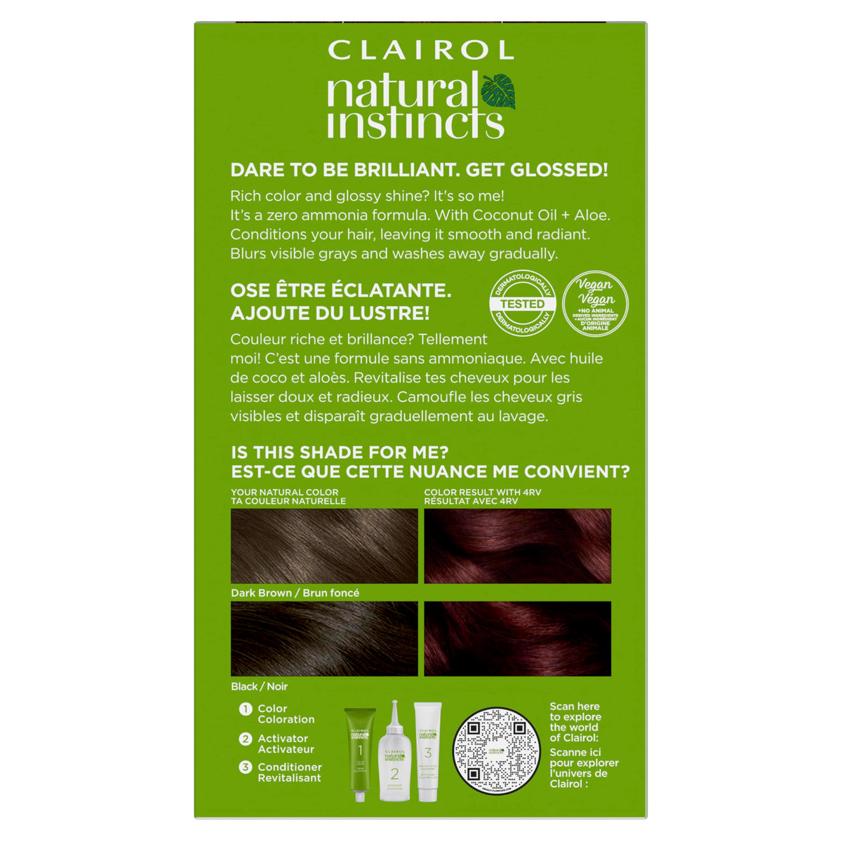 Olive Drab Clairol Natural Instincts Demi-Permanent Hair Dye, 4RV Dark Burgundy, 3 Pk