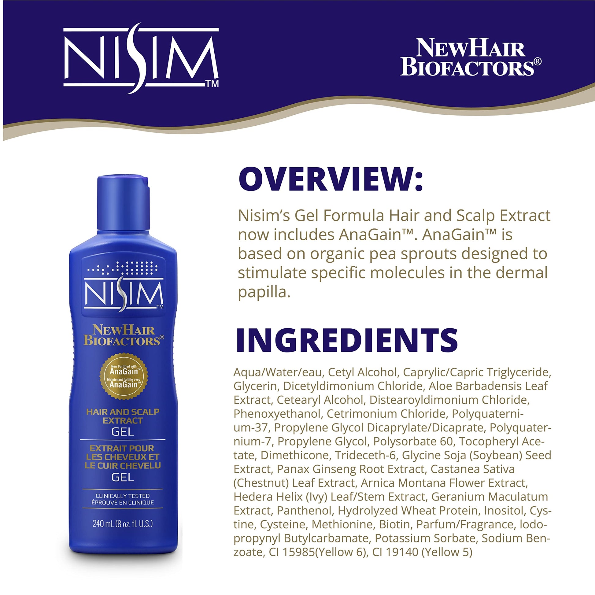 White Smoke NISIM NewHair BioFactors Hair and Scalp Gel with AnaGain - Specially Formulated for Normal to Dry Hair to Maximize Natural Growth Cycle (8 Ounce / 240 Milliliter)