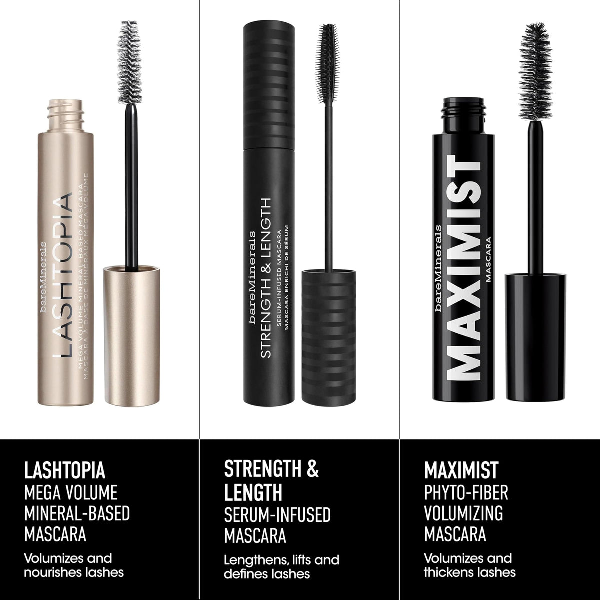 White Smoke bareMinerals Lashtopia Mega Volume Mascara, Ultimate Black, 0.4 oz