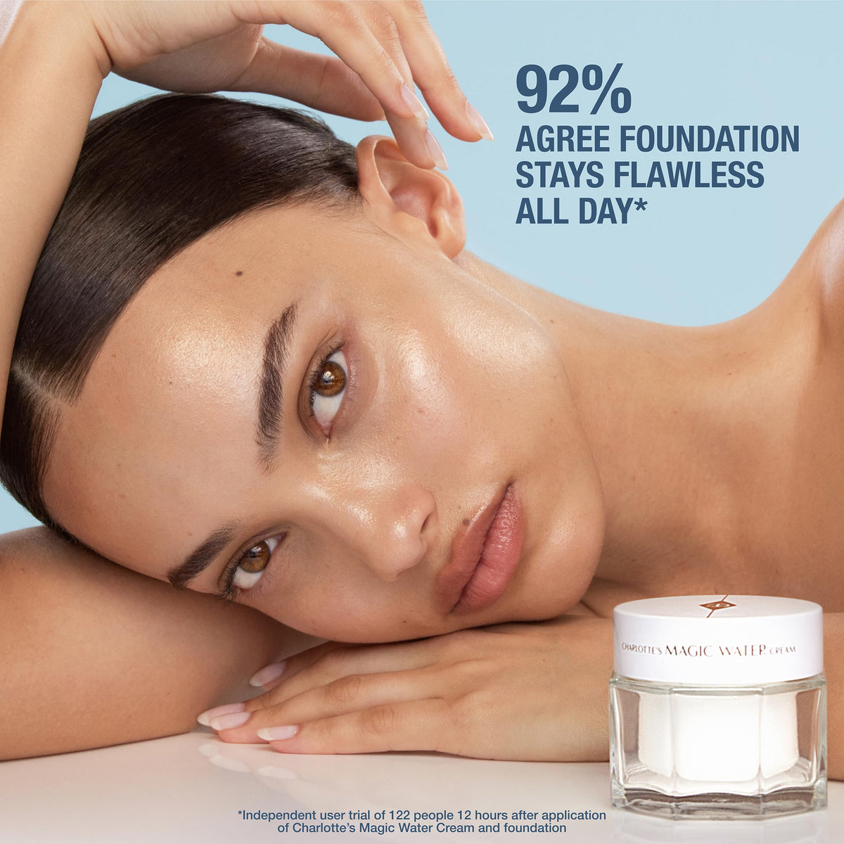 Light Blue Charlotte Tilbury Magic Water Face Cream - Lightweight, Dewy Gel Moisturizer for Sensitive Skin - Infused with Niacinamide & Biopeptide Complex to Help Improve the Appearance of Fine Lines