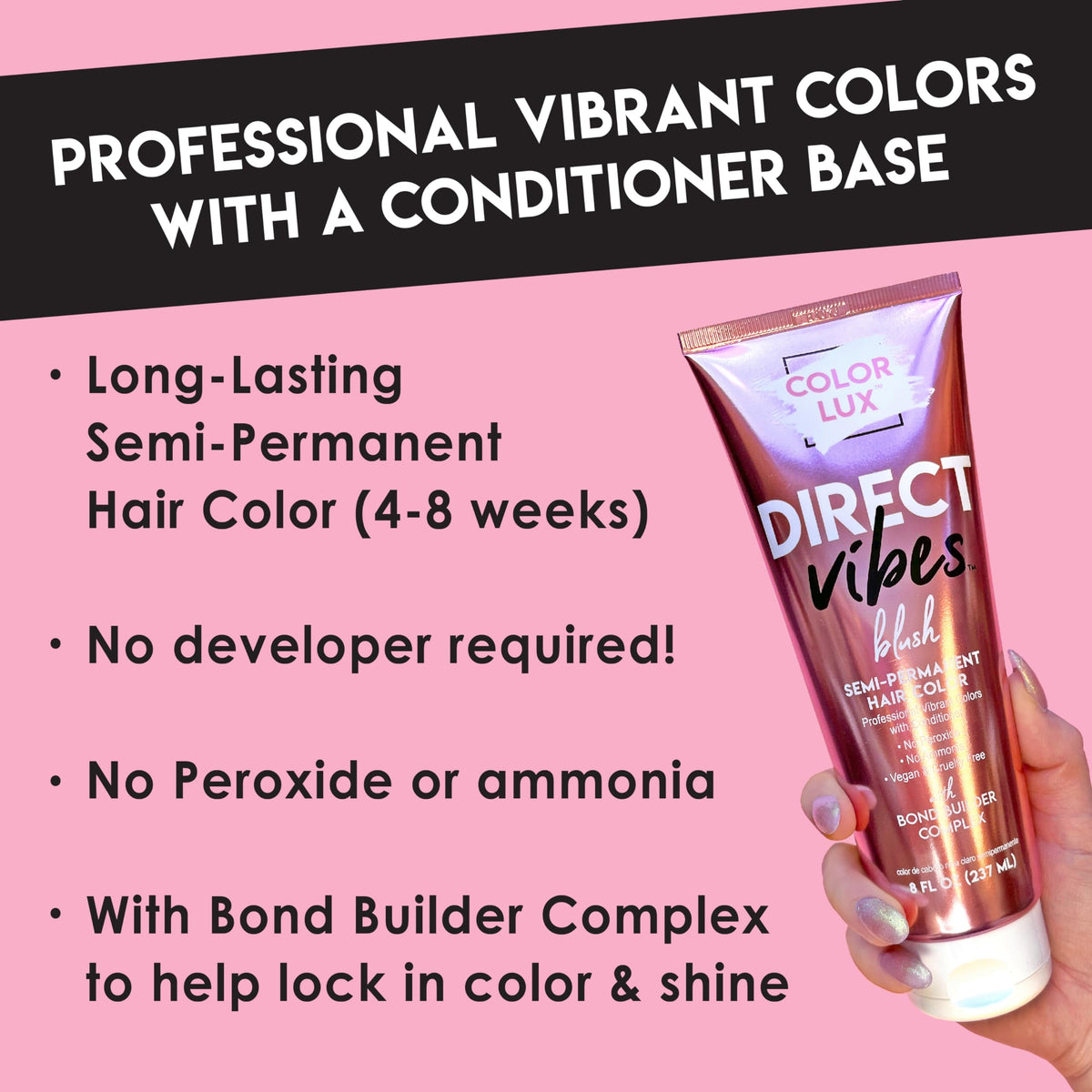 Light Pink Color Lux Direct Vibes Semi-Permanent Hair Color, Magenta, 8 fl oz