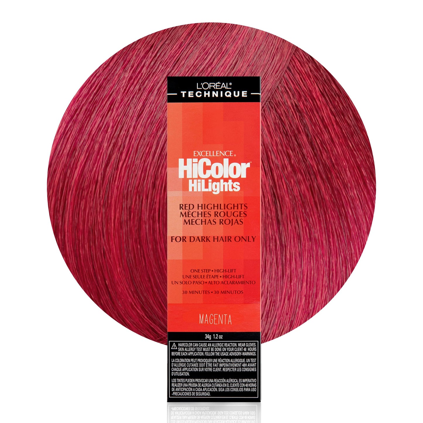 White Smoke L'Oréal Technique HiColor Red HiLights - Permanent Hair Color for Dark Hair, Intense Red Highlights, No Pre-Lightening Required, Rich, No-Drip Crème, Quick Processing Time, Magenta