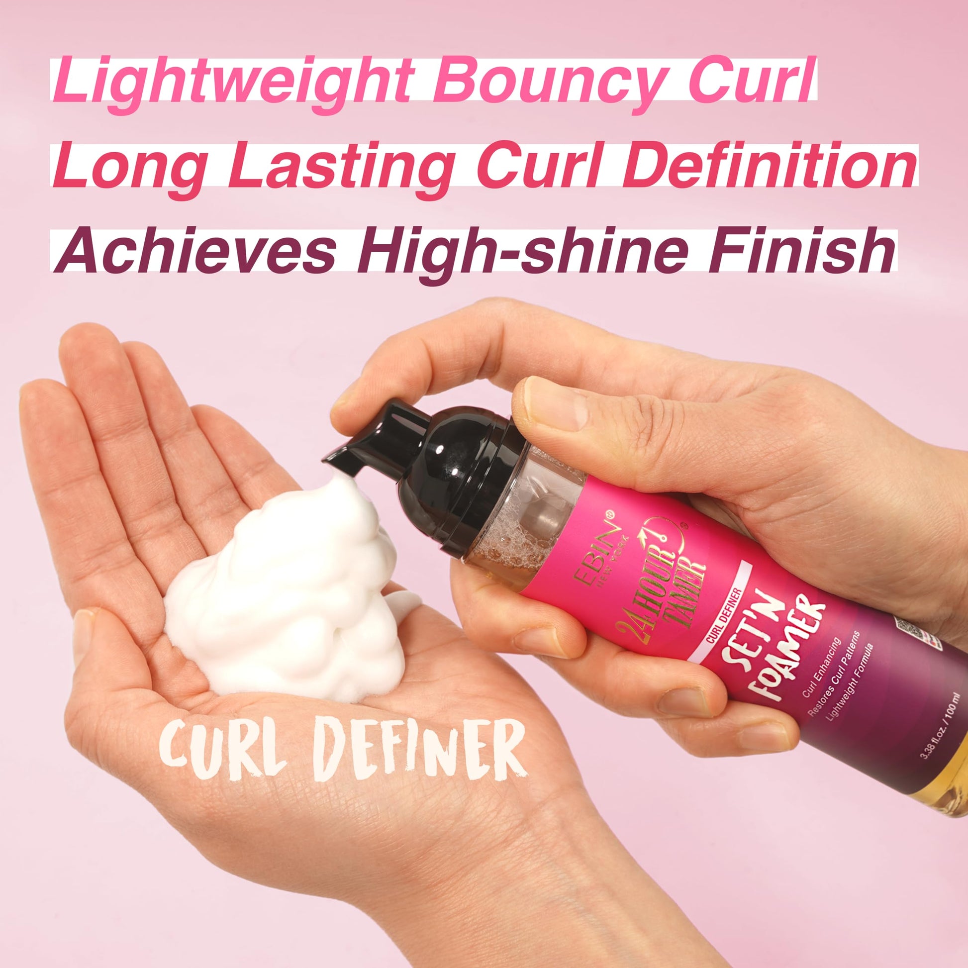 Misty Rose 24 Hour Tamer Set'n Foamer Curl Definer 3.38oz/ 100ml - Define Curls & Waves, Enhance Volume & Shine, Soft Finish with Lightweight Texture, Restoring Curl Patterns, Nourishes Curls, No Flake