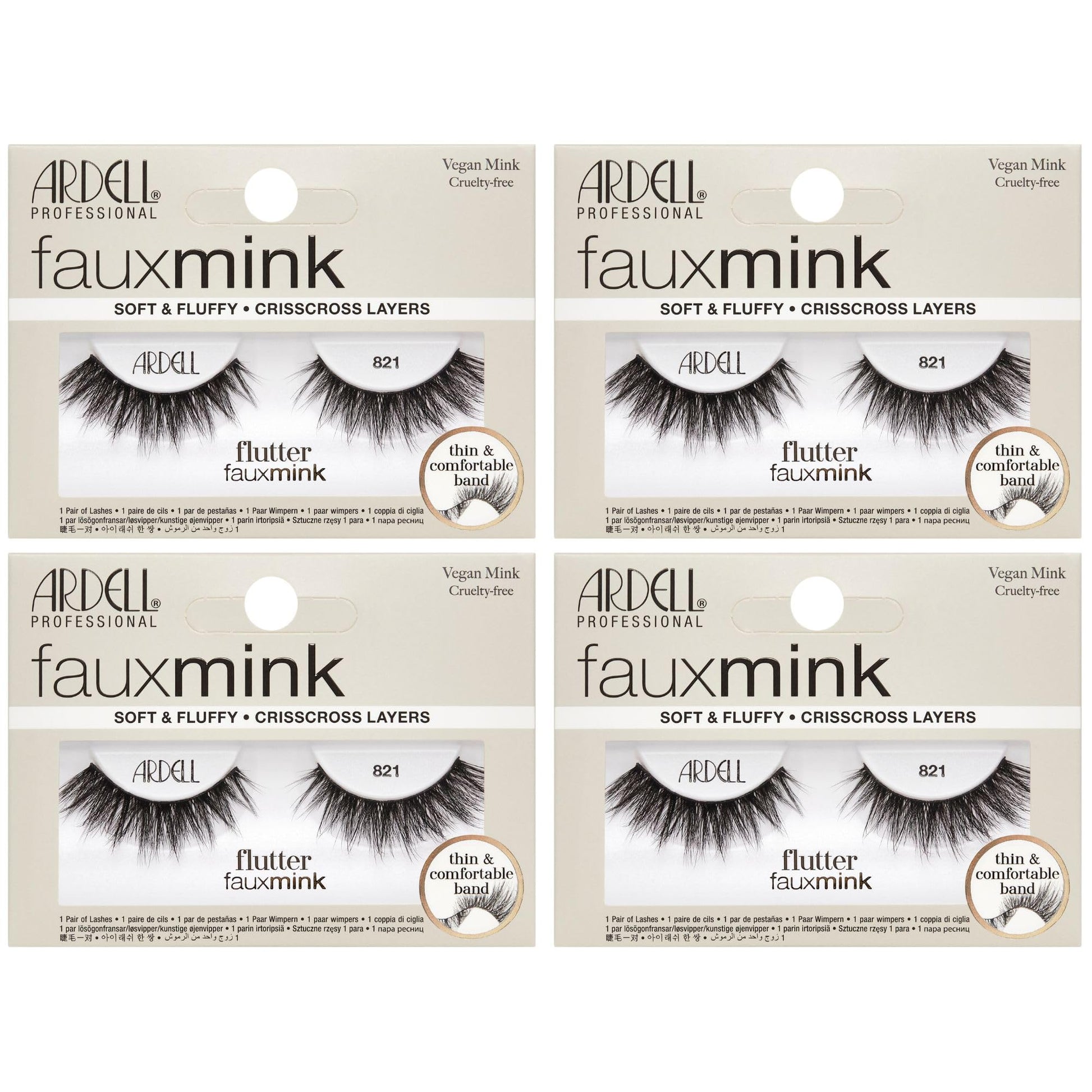 Light Gray Ardell Faux Mink Lashes 821 – Flutter, Soft & Fluffy, Wispy Lashes Strip False Eyelashes, Vegan Mink, Crisscross Falsies with Thin Band, 4 Pack