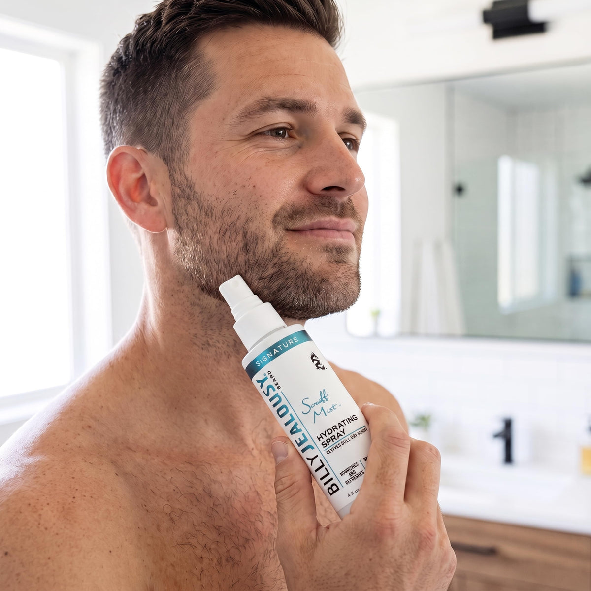 White Smoke Billy Jealousy Signature Scruff Mist 3-in-1 Hydrating Beard, Shave & Face Spray for Men with Vitamin E | Soften Stubble, Refresh, Tone & Moisturize Skin, and Promote Healthy Beard Growth, 4 Fl Oz