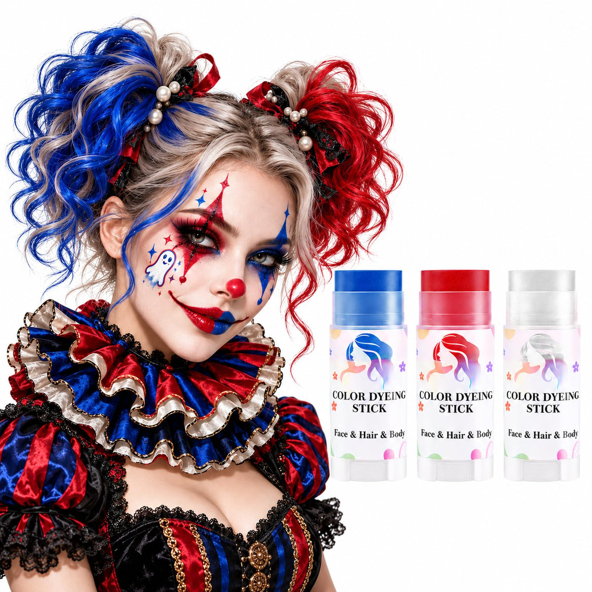 White Smoke Red&White&Blue Temporary Hair Color Stick Gifts For Teens & Adults