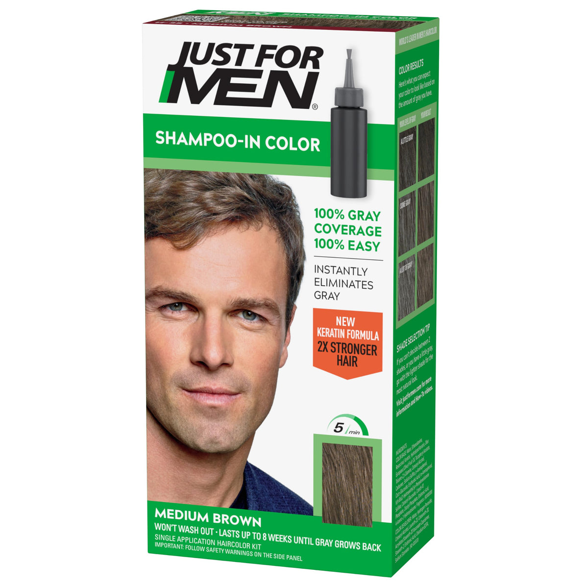 White Smoke JUST FOR MEN Shampoo-In Color, Hair Color, Medium Brown H-35 (1 Pack)