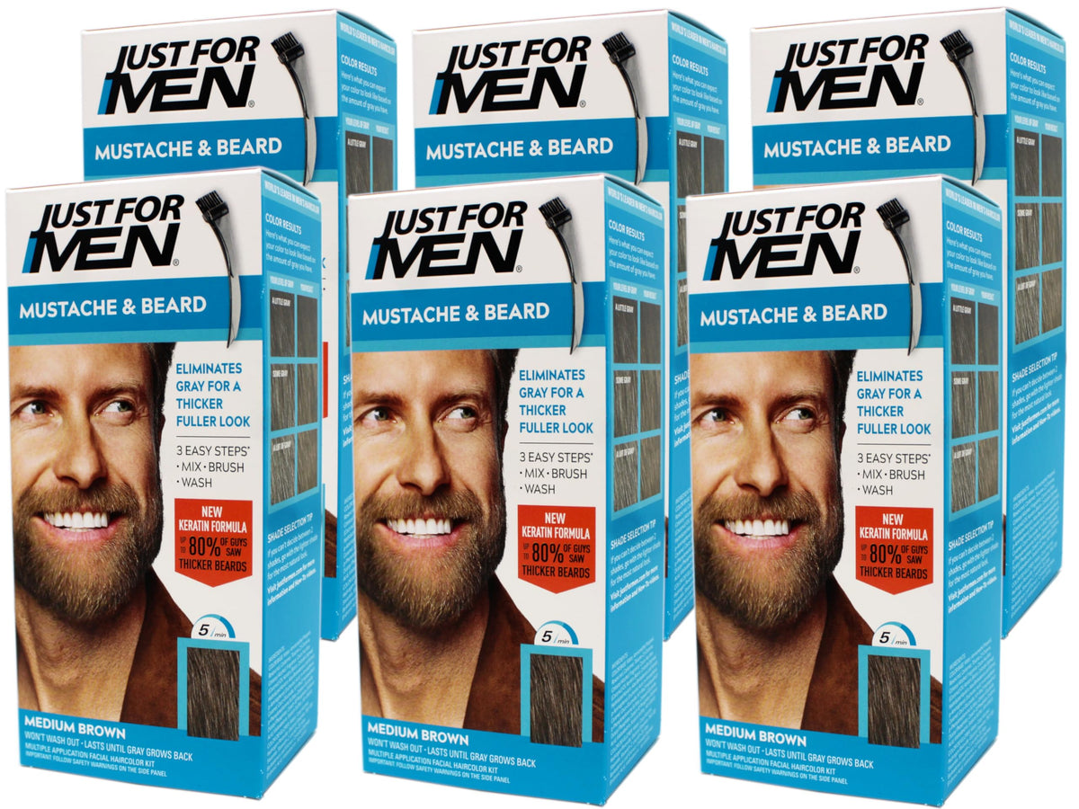White Smoke JUST FOR MEN Color Gel Mustache & Beard M-35 Medium Brown 1 ea (Pack of 6)