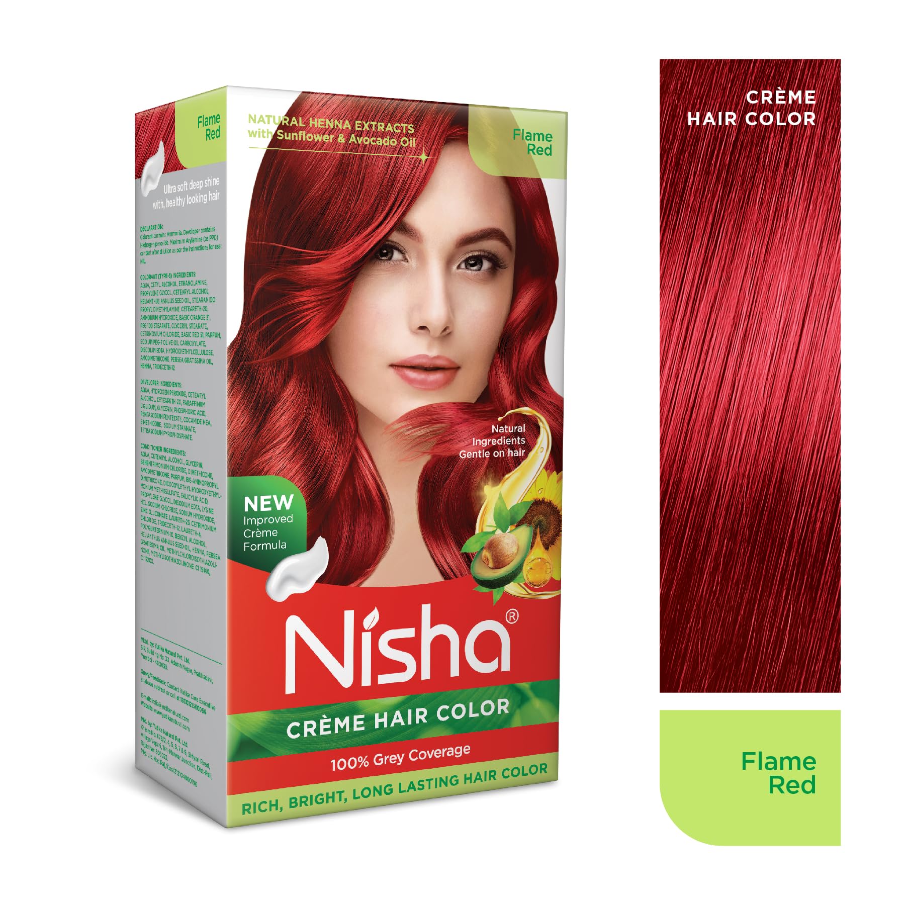 White Smoke Nisha cream hair color Fashion Highlights And Rich Bright Long-Lasting Colour Flame Red Pack of 2