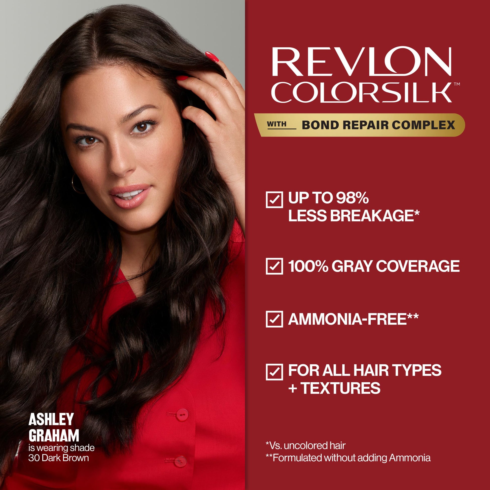 Brown Revlon ColorSilk with Bond Repair Complex, Burgundy Permanent Hair Color, 100% Gray Coverage, Ammonia Free Hair Dye, Vegan Keratin, 34 Deep Burgundy (Pack of 3)