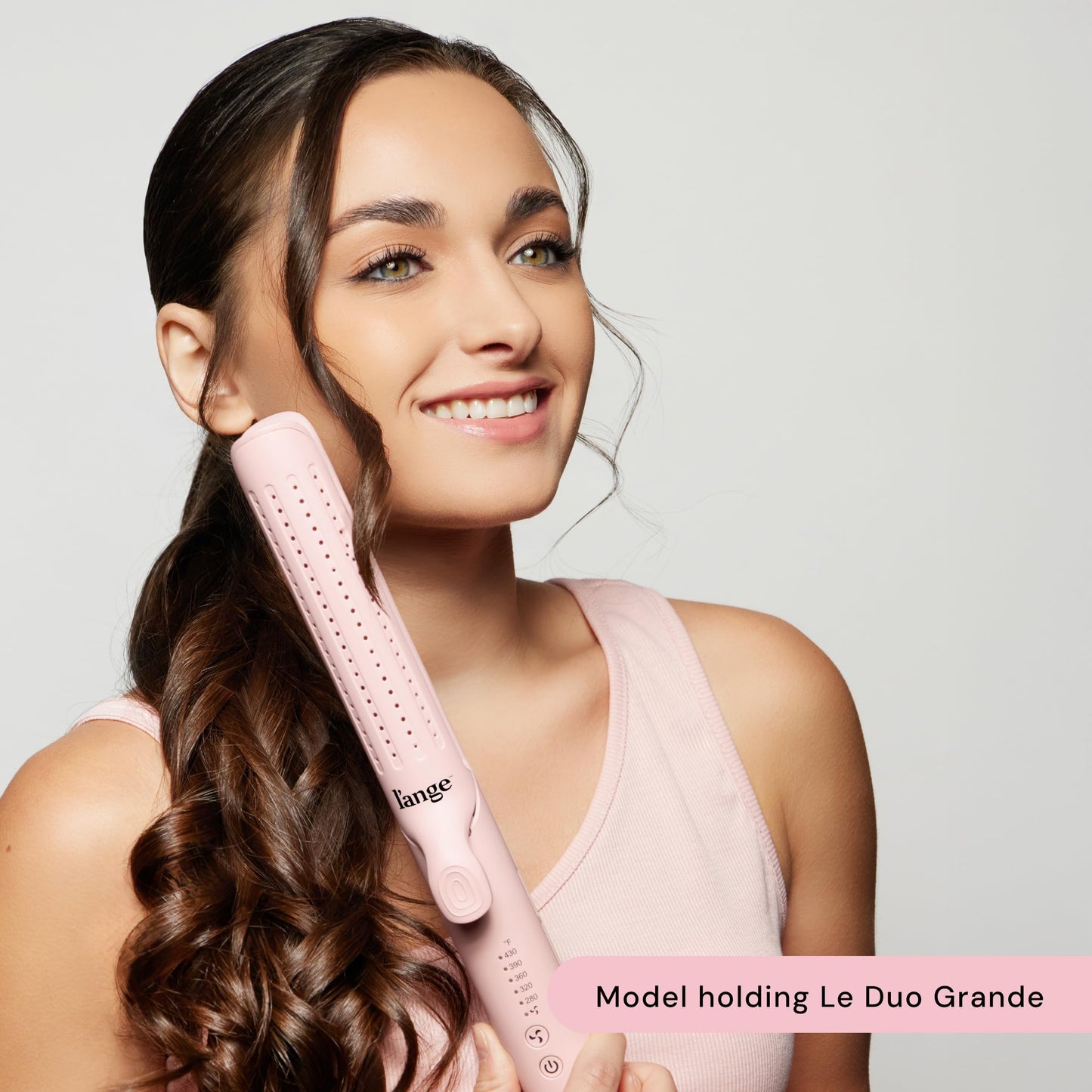 Light Gray L'ANGE HAIR Le Duo Grande 360° Airflow 2 in 1 Straightener and Curler | 1 Inch Curling Wand & Titanium Flat Iron with 5.3" Plates | Hair Straightener & Curler for Long Hair (Blush)