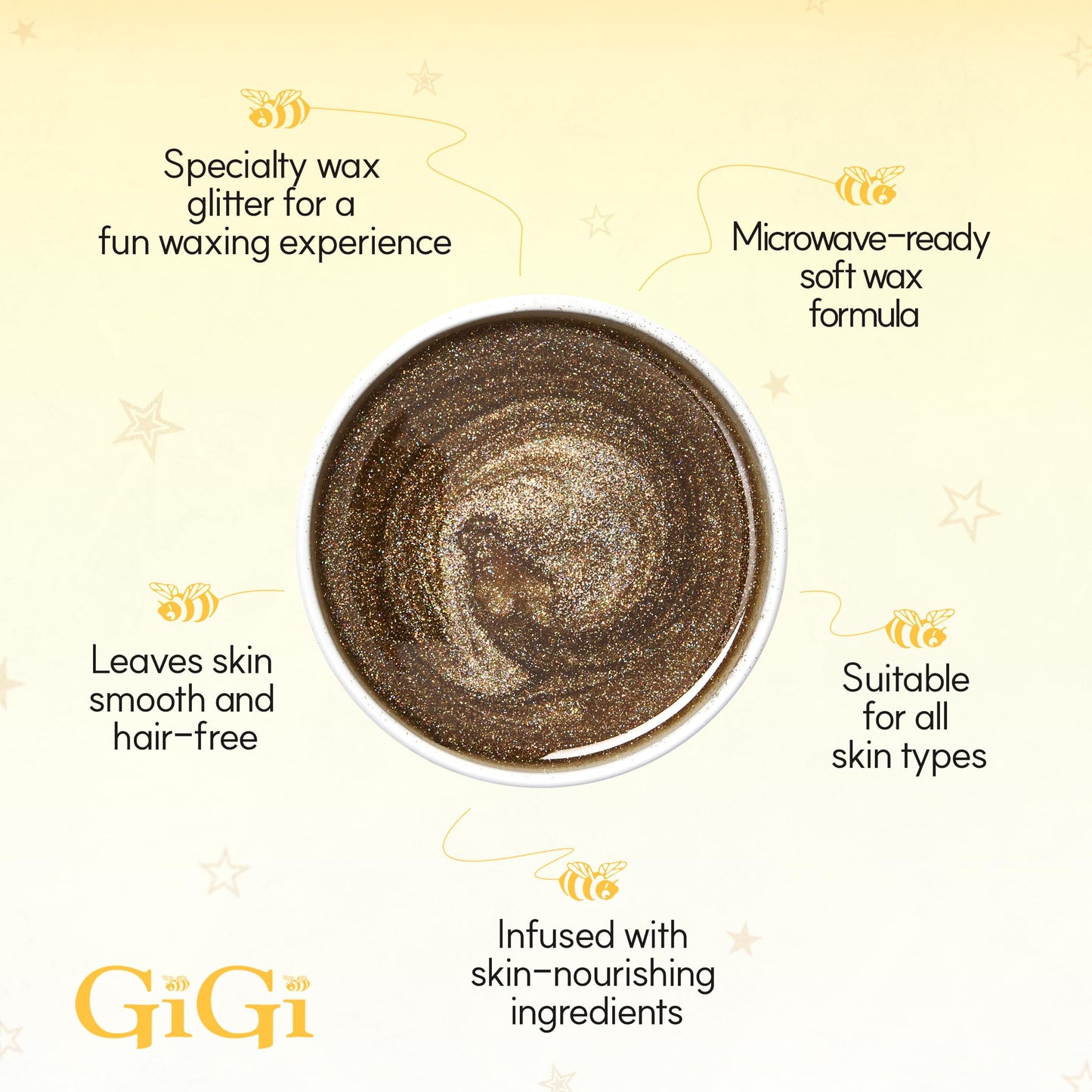 Seashell GiGi Glitter Wax – All-Purpose Soft Wax for Hair Removal, Gentle Formula for Face & Body, Ideal for Sensitive Skin, 14 oz