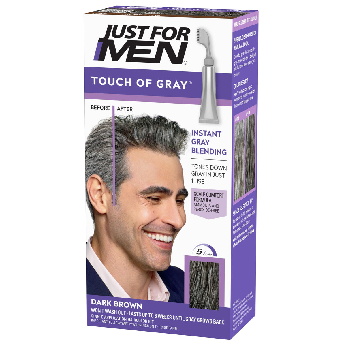 White Smoke JUST FOR MEN Touch of Gray, Salt & Pepper Look, Dark Brown T-45 (1-Pack)