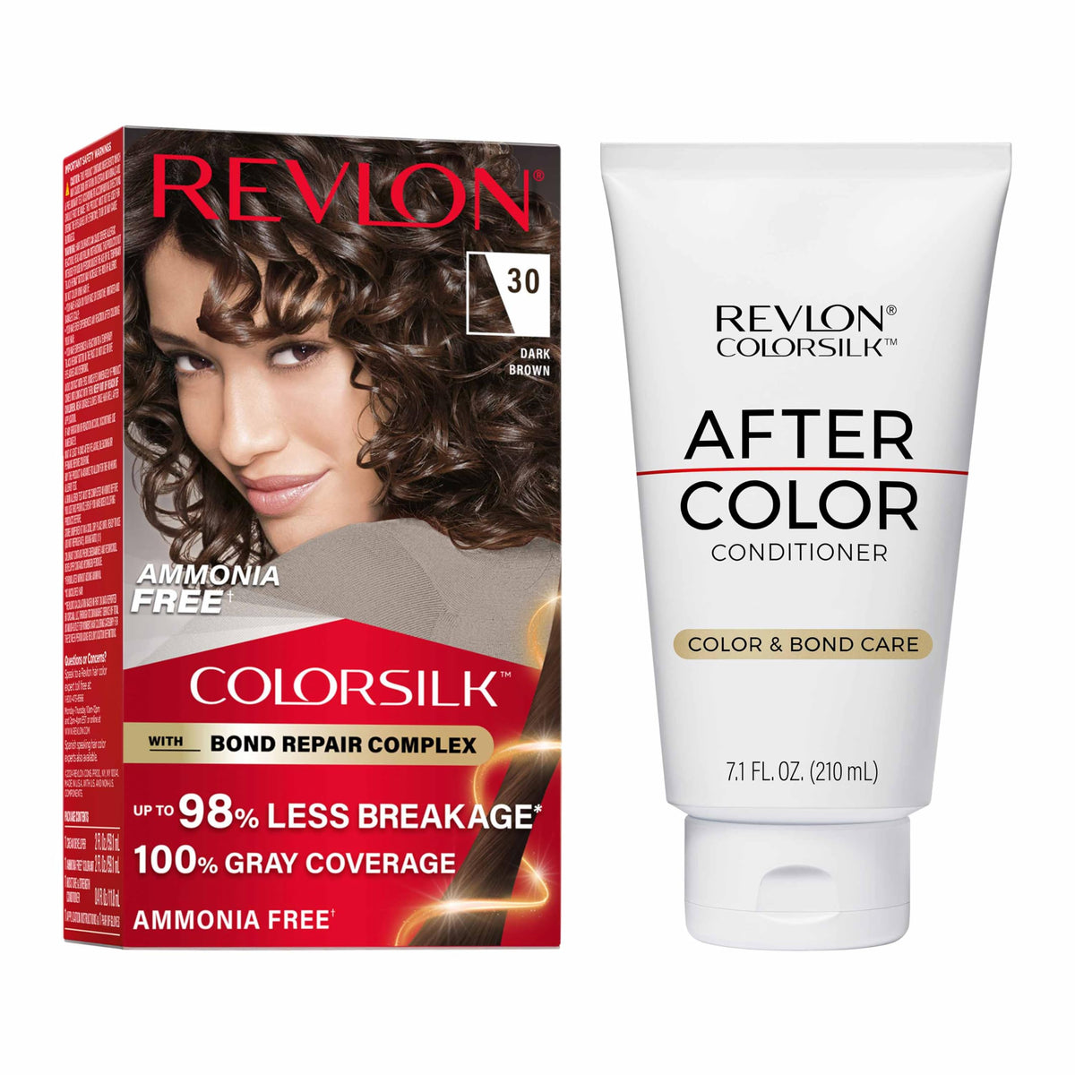 White Smoke Revlon ColorSilk Bond Repair Hair Color + Conditioner Bundle, 30 Dark Brown