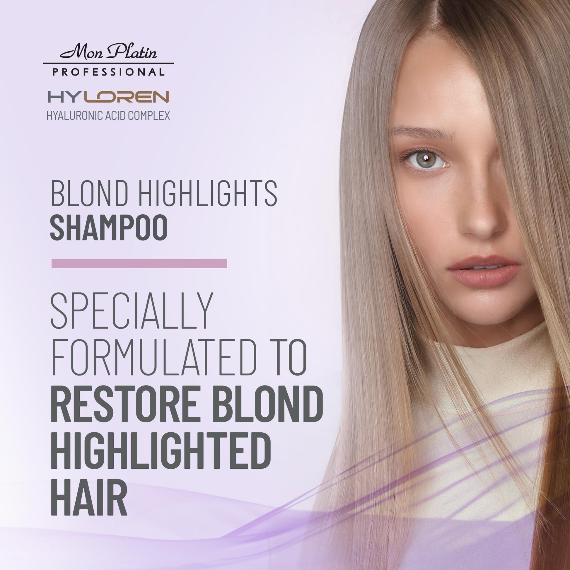 Lavender Mon Platin Professional HYLOREN Blond Hair Shampoo with Hyaluronic Acid for Blond & Highlighted Hair, Shampoo for Blond Hair, SLS/SLES Free, Moisturizing Shampoo, Purple Shampoo, 500ml