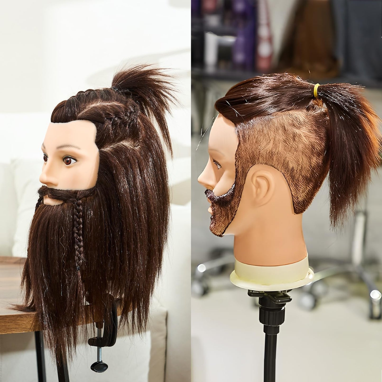 White Smoke Male Mannequin Head with Hair,10" Barber Mannequin Head,Cosmetology Hairdresser Training Doll Manikin Head for Hair Styling and Practice（black）