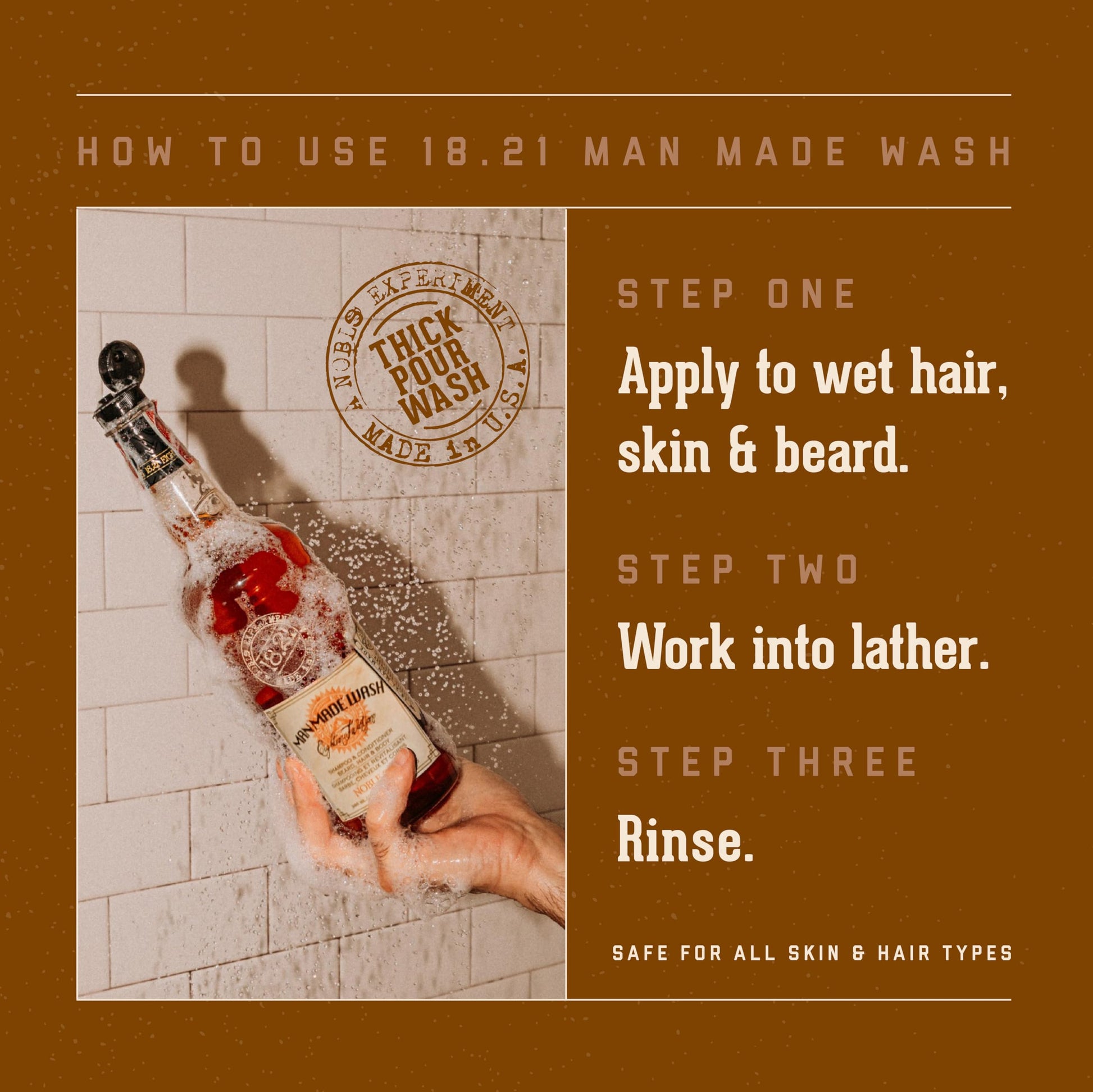 Saddle Brown 18.21 Man Made Original Noble Oud 3-in-1 Body Wash, Shampoo, & Conditioner for Men, All Hair & Skin Types, Strengthens and Moisturizes in a Manly Aroma, 18oz