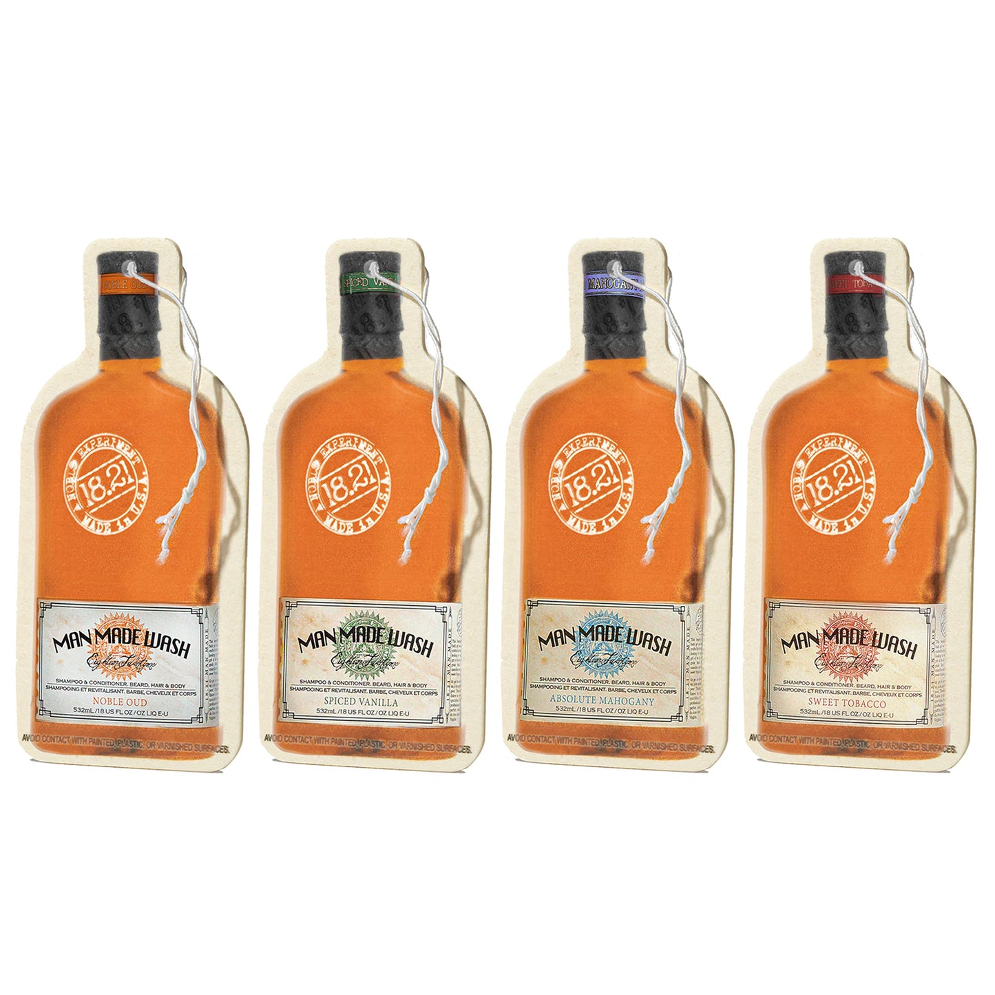 White Smoke 18.21 Man Made Premium Hanging Air Freshener Luxurious Original Four-Scent Variety-Pack, Long Lasting Fragrance for Car, Gym Bag, Travel Luggage or Closet.