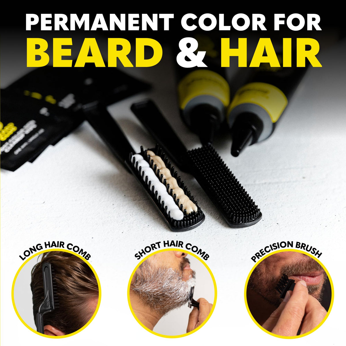 White Smoke The Beard Club Permanent Hair and Beard Dye for Men – Professional Quality Mustache Dye, Hair Color for Men, Covers Grays, All in One Reusable 5 Minute Color Kit – Medium Brown