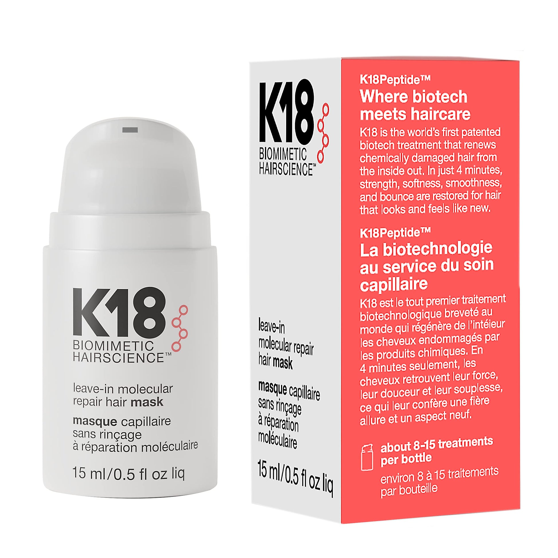 White Smoke K18 Leave-In Molecular Repair Hair Mask, Patented, Lasting Repair For Dry, Frizzy, Damaged Hair, Reverse Damage In 4 Minutes From Bleach, Color, Chemical Services + Heat