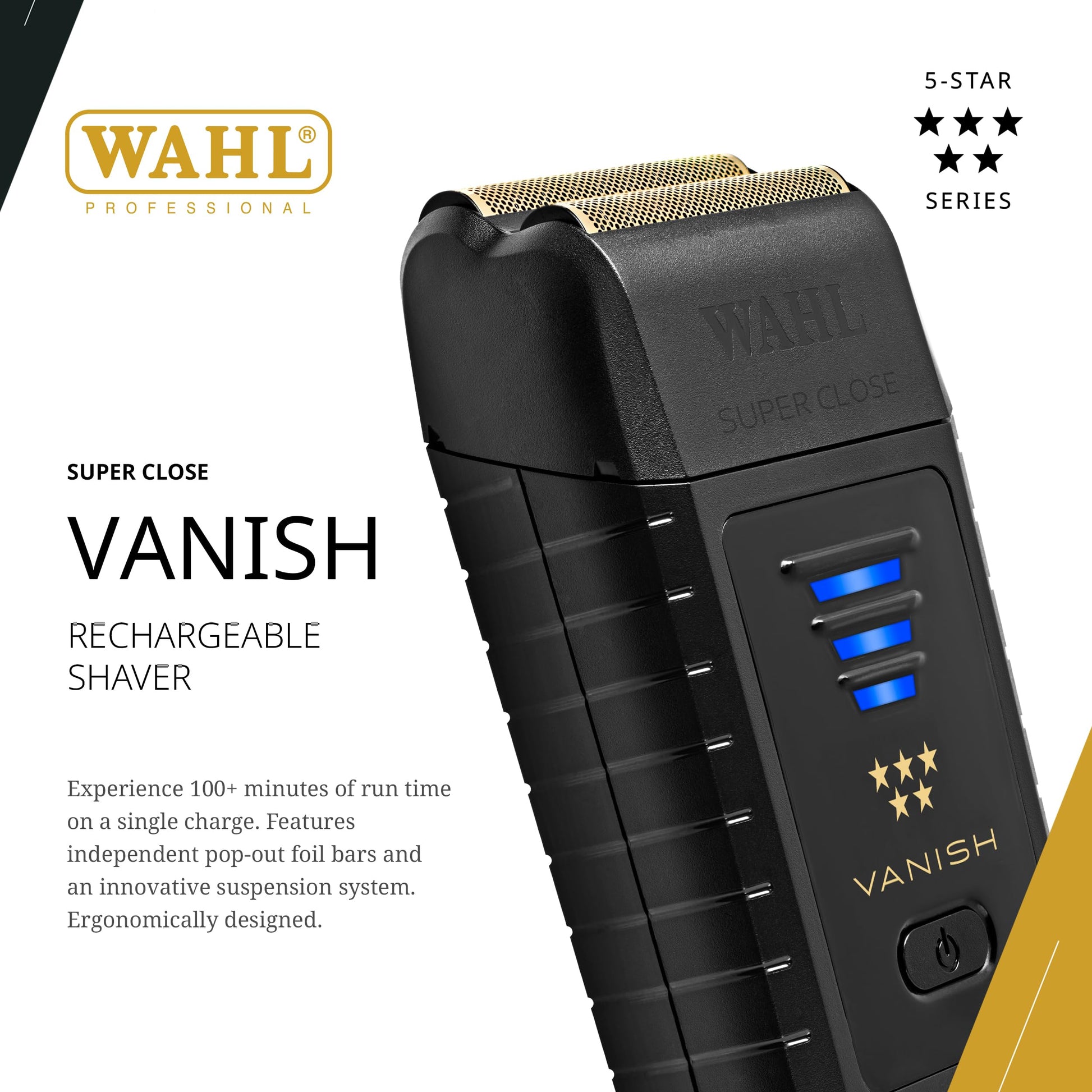 White Smoke Wahl Professional 5 Star Vanish Shaver, Cordless, Lithium-Ion Battery, Pop-Out Foil Bars, Ergonomic Design, 100+ Minute Runtime