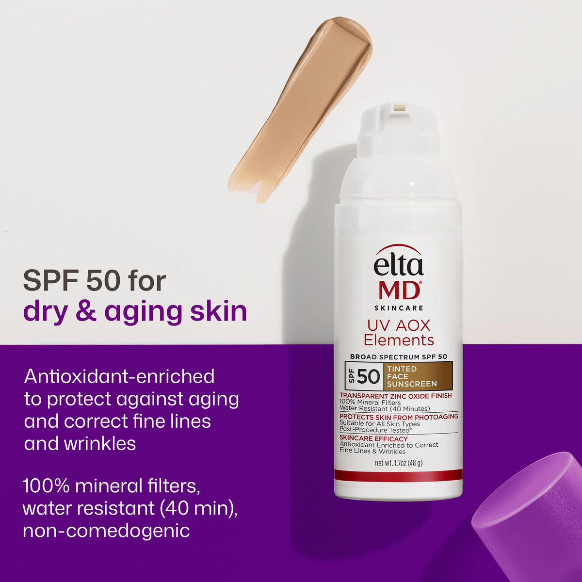 Lavender EltaMD UV AOX Elements 100% Mineral Tinted Face Sunscreen SPF 50, 1.7 oz