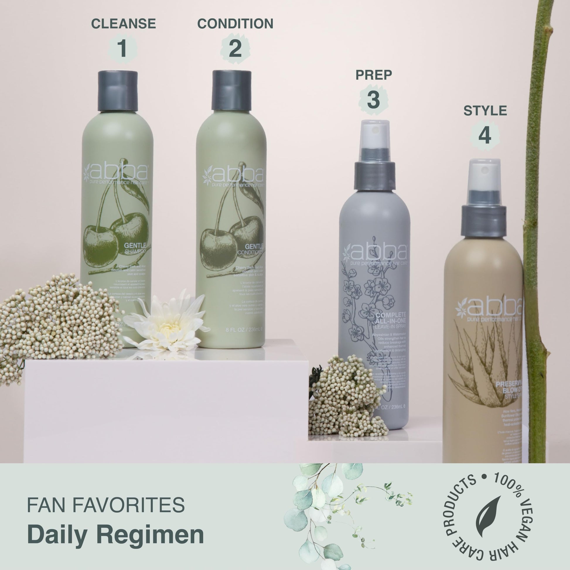 Light Gray ABBA - Pure Gentle Shampoo & Conditioner Soothing & Nourishing Value Duo Set – Cherry Bark & Aloe, 32 fl oz Each