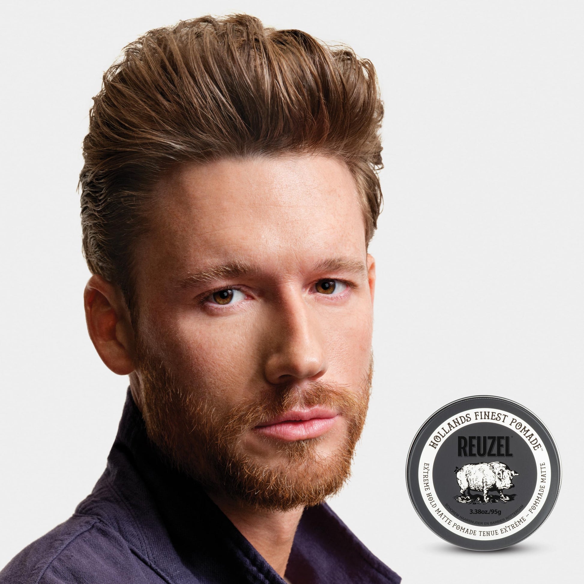 Lavender REUZEL Extreme Hold Matte Pomade, Strongest All Day Hold, Water Soluble Styling, Matte Finish & Flake Free, Easy To Wash Out, For All Hair Types