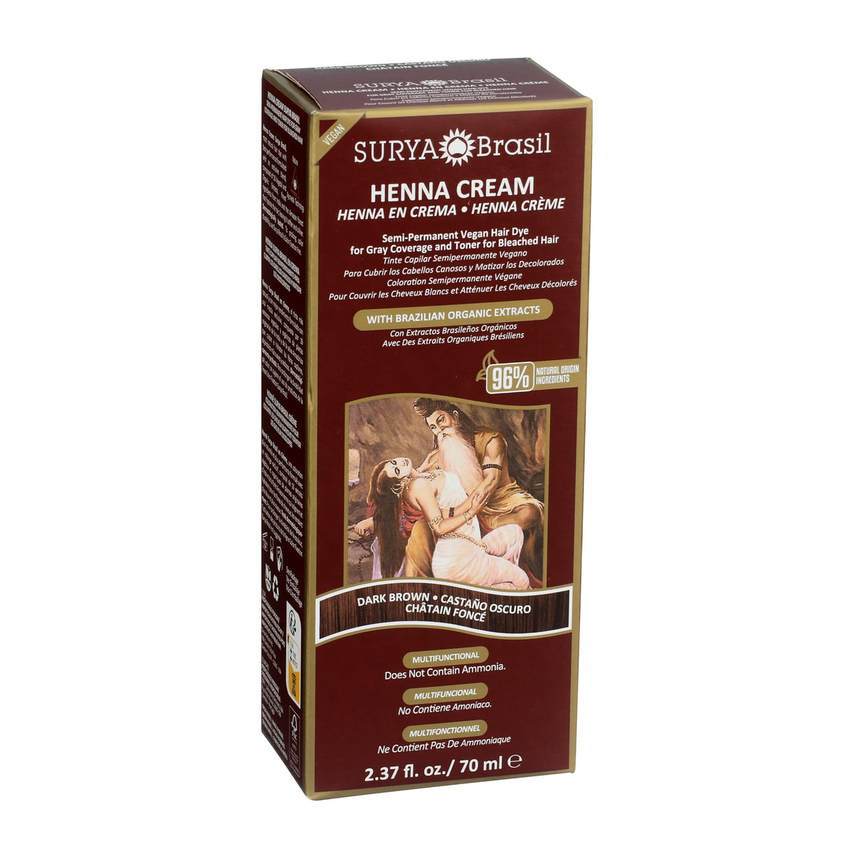 Dark Red Surya Brasil Henna Cream Dark Brown - 96% Natural Ingredients, Vegan, Cruelty-Free, Eco-Friendly, Semi-Permanent Hair Color, Deep Hydration & Shine, 2.37 oz