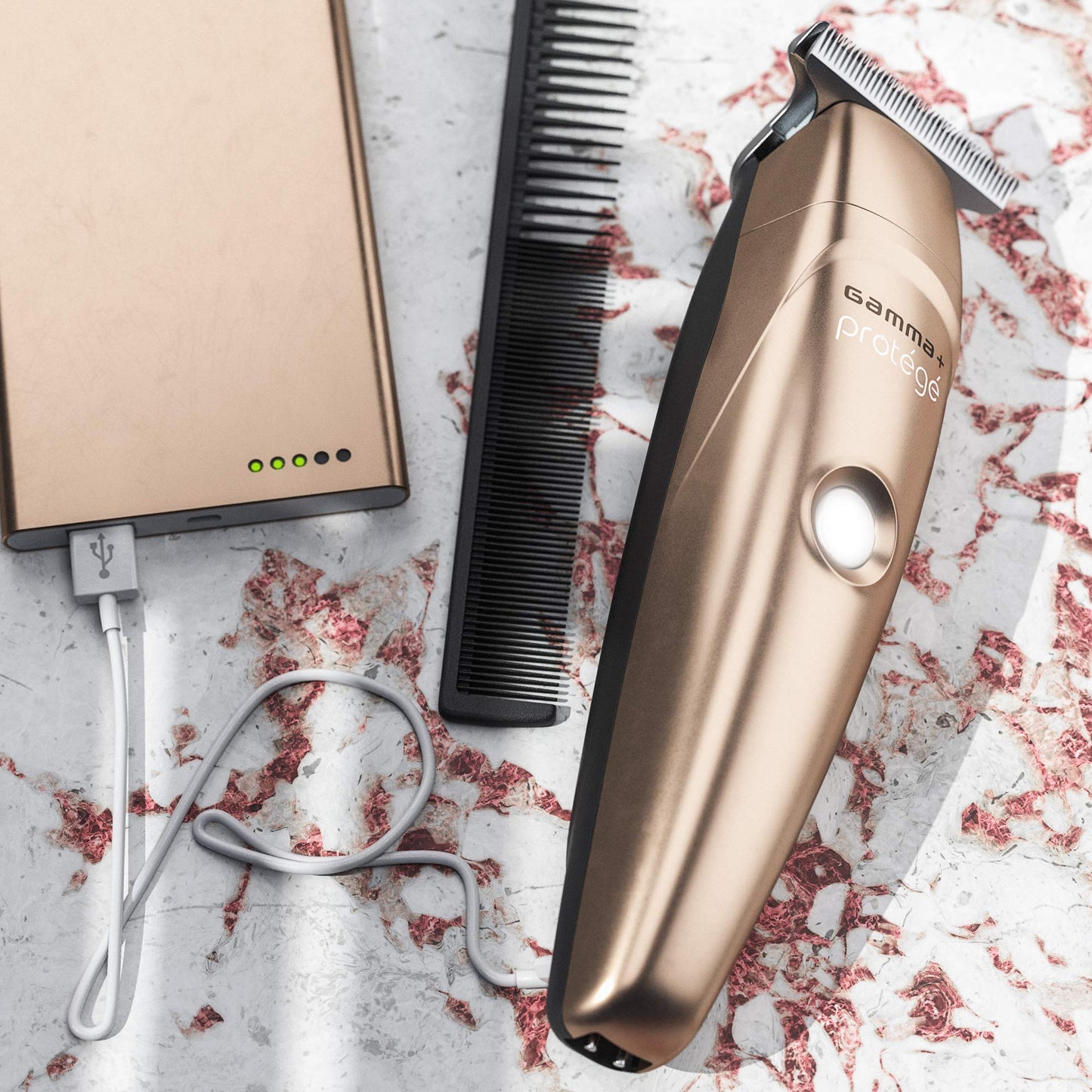 Light Gray GAMMA+ Protege Cordless Clipper and Trimmer Combo Set, Barbers, Micro USB, Faper Blade, Guards, Great Beginner Set Men or Women, Matte Metallic Gunmetal
