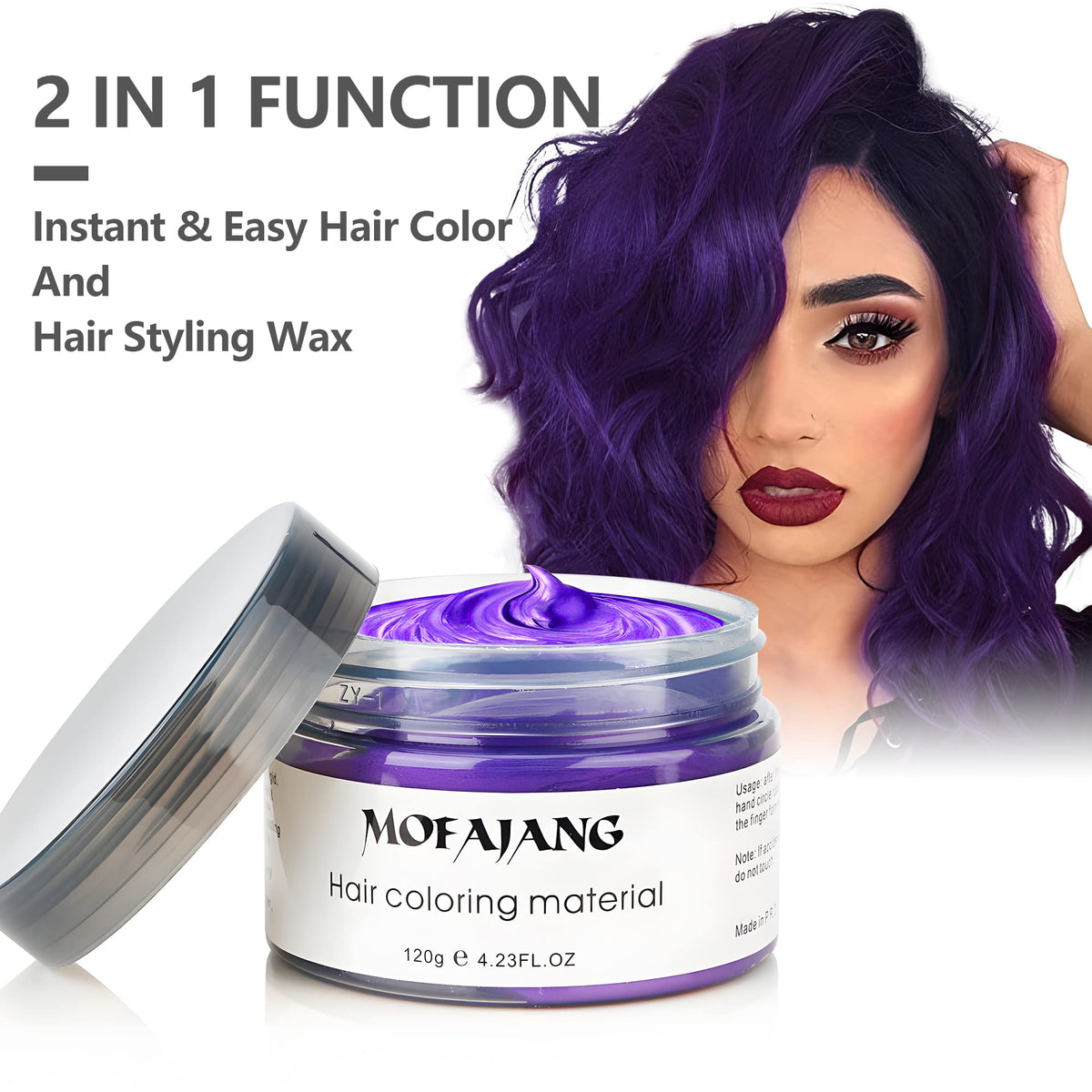 White Smoke VOLLUCK Purple Temporary Hair Dye Wax Natural Instant Hair Color Wax Pomades 4.23 oz,Hair Styling Clay for Party, Cosplay, Halloween,Christmas