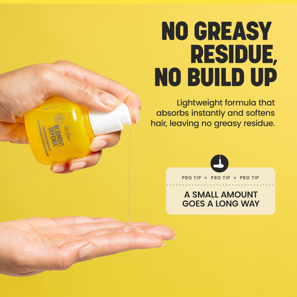 Light Goldenrod Drybar Blowout Defense Rapid Repair and Finishing Oil, 2 oz