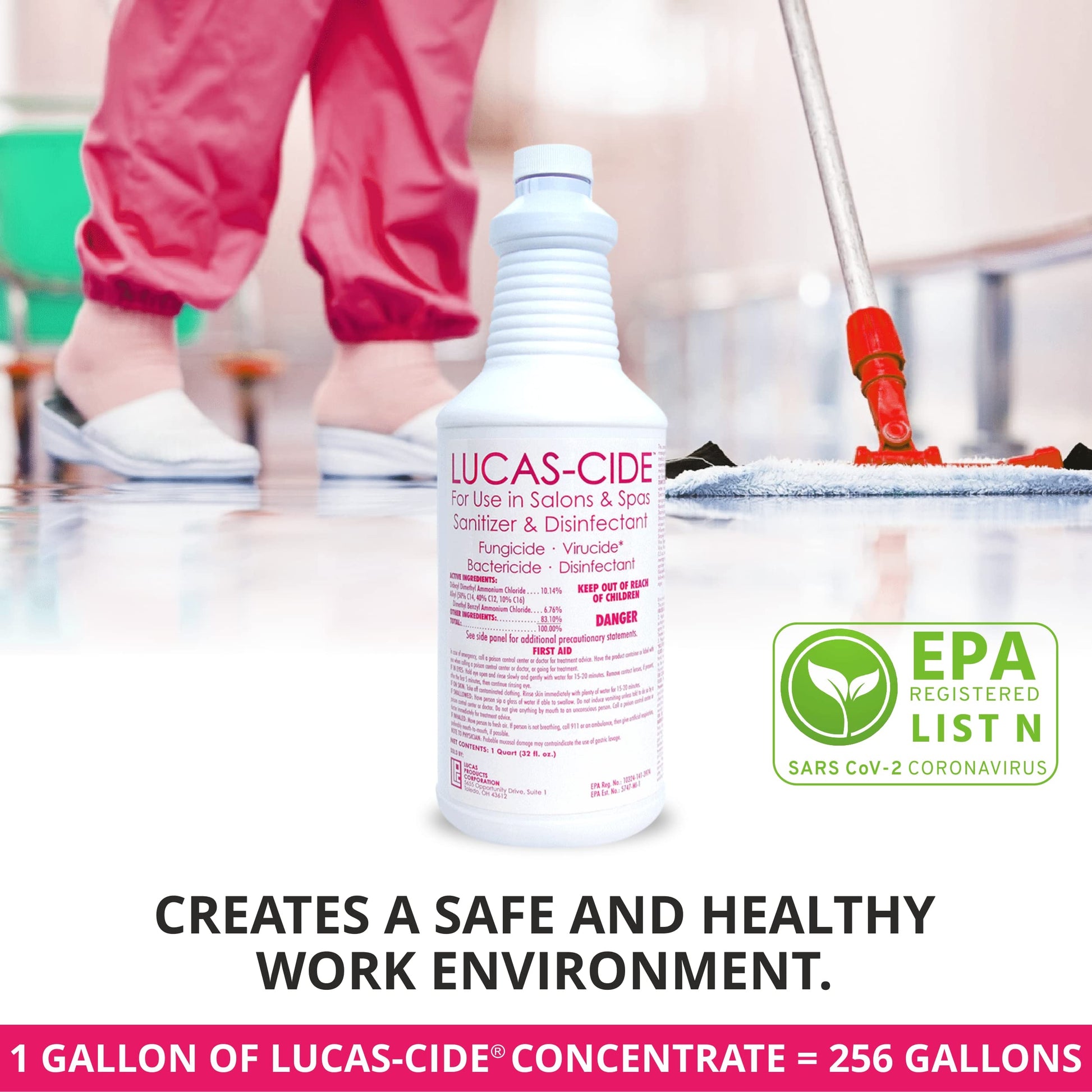 White Smoke LUCAS-CIDE Salon and Spa Disinfectant, Hospital Grade, Pink, 32 Fl Oz