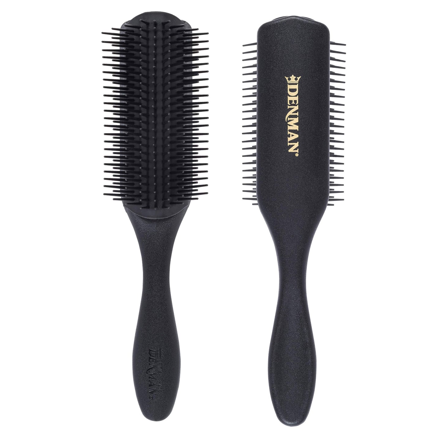 White Smoke Denman Curly Hair Brush D4 (All Black) 9 Row Styling Brush for Styling, Smoothing Longer Hair and Defining Curls - For Women and Men