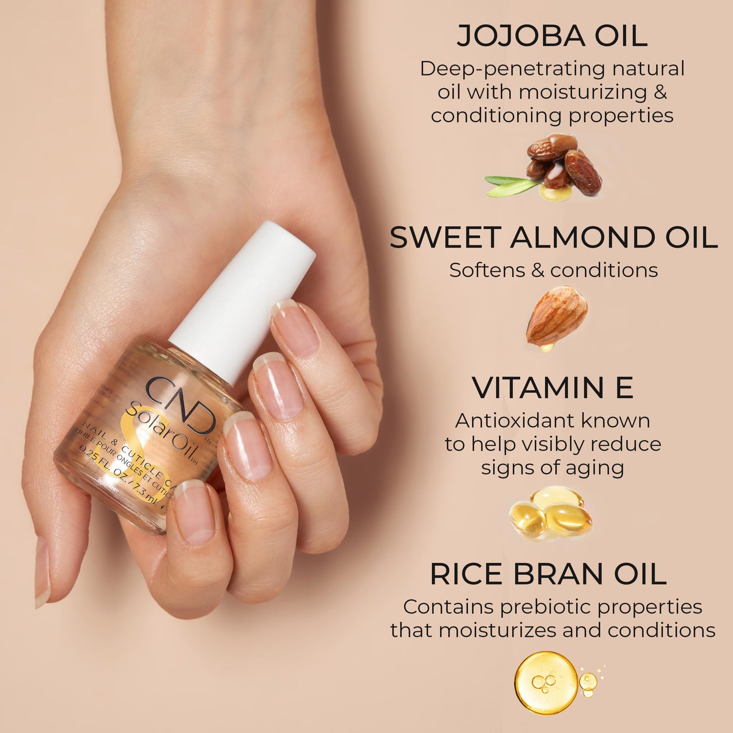 Wheat CND SolarOil Cuticle Oil, Natural Blend Of Jojoba, Vitamin E, Rice Bran and Sweet Almond Oils, Moisturizes and Conditions Skin, Pack Of 1, 0.125 fl oz