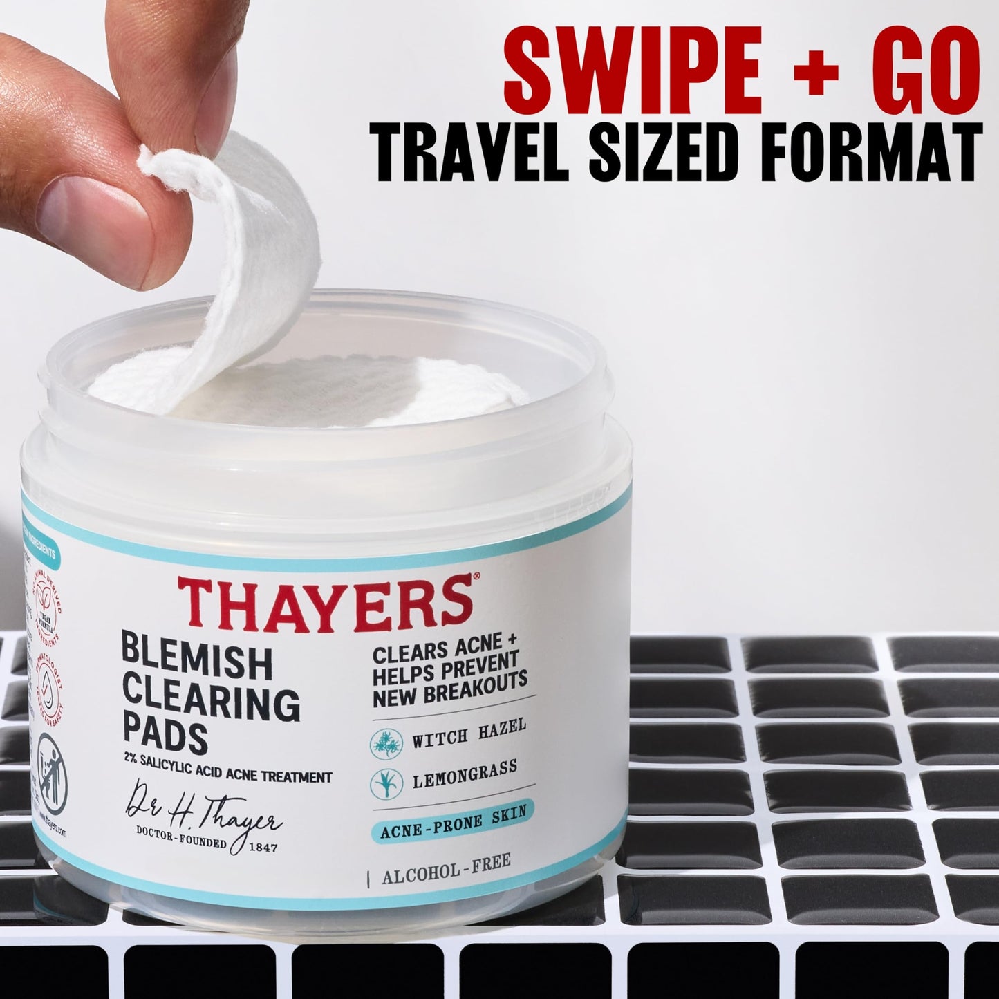 Lavender Thayers Blemish Clearing Acne Pads, Salicylic Acid Acne Treatment for Face, Pore Reducing, Exfoliating, and Soothing Skincare, Witch Hazel Toner Pads, 60 Ct