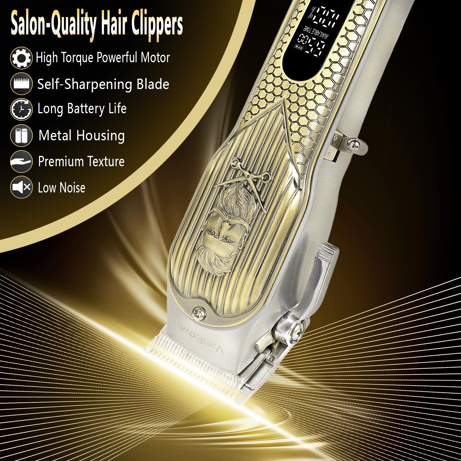 Black VanedwinPRO Professional Hair Clippers for Men, Professional Barber Clippers and Trimmer, Rechargable Cordless Clippers for Hair Cutting with Ultra High Cutting Performance, Electric Fade Haircut Kit