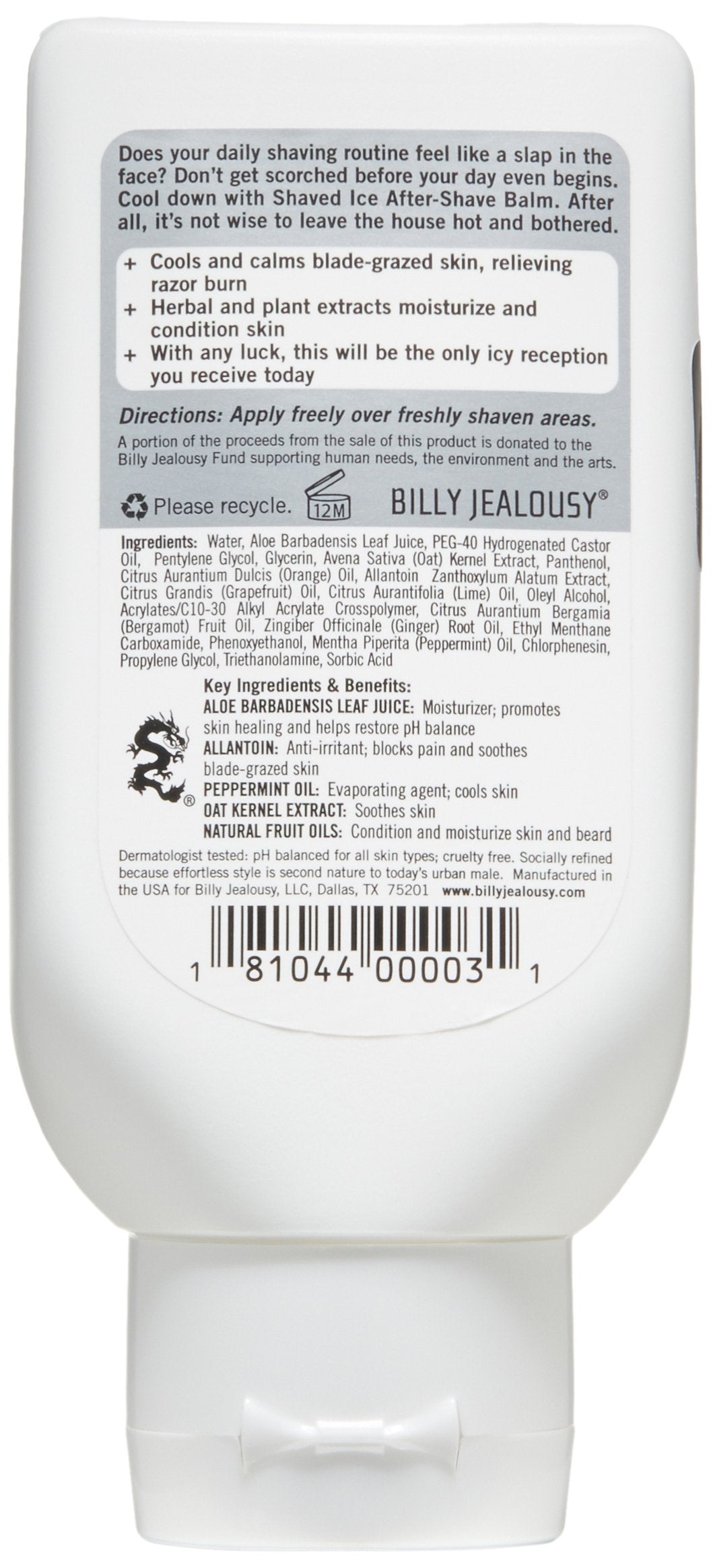 Lavender Billy Jealousy Shaved Ice After Shave Balm for Men with Aloe Leaf Juice, Cools & Hydrates Skin, Relieves Razor Irritation and Prevents Ingrown Hairs, 3 Fl Oz