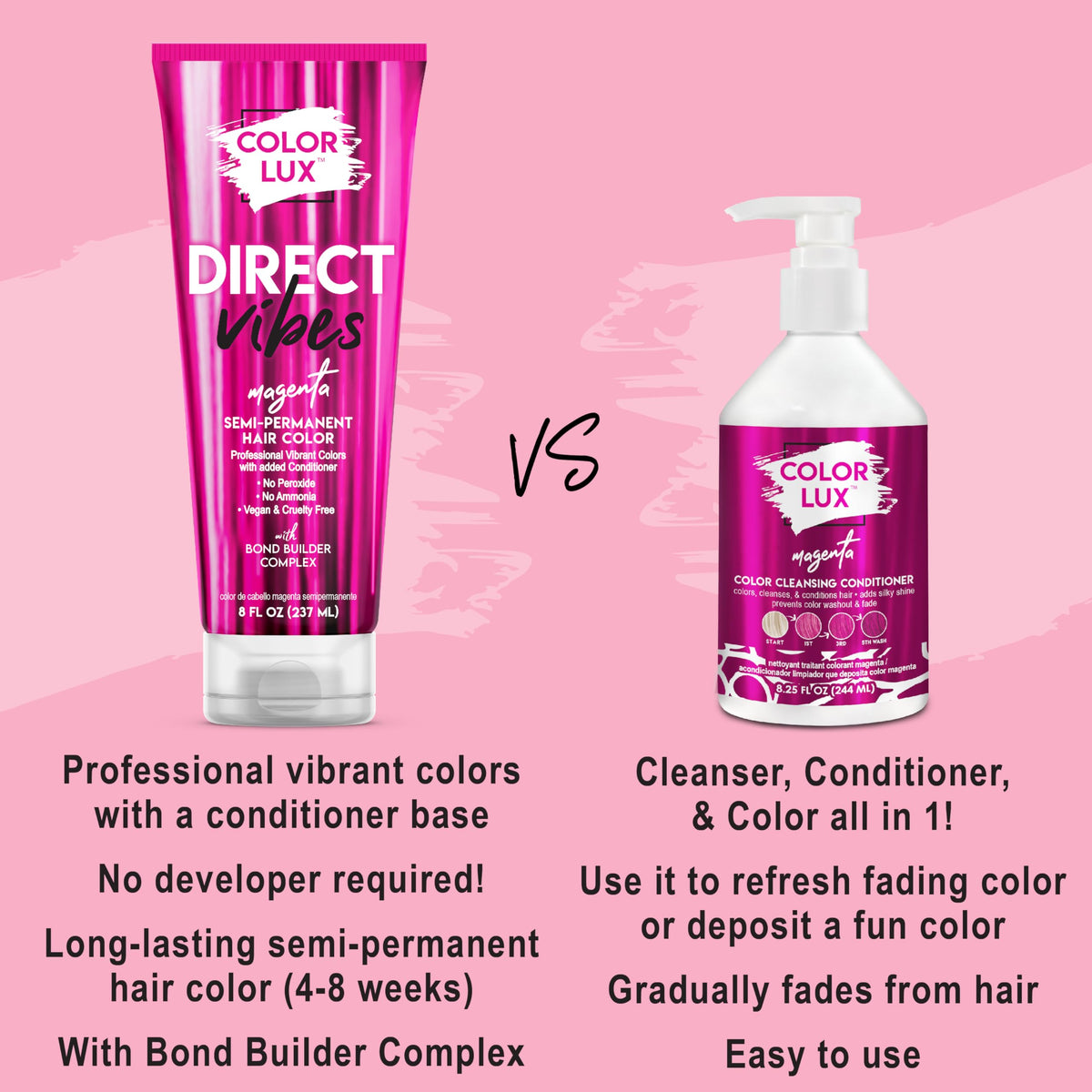 Light Pink Color Lux Direct Vibes Semi-Permanent Hair Color, Magenta, 8 fl oz