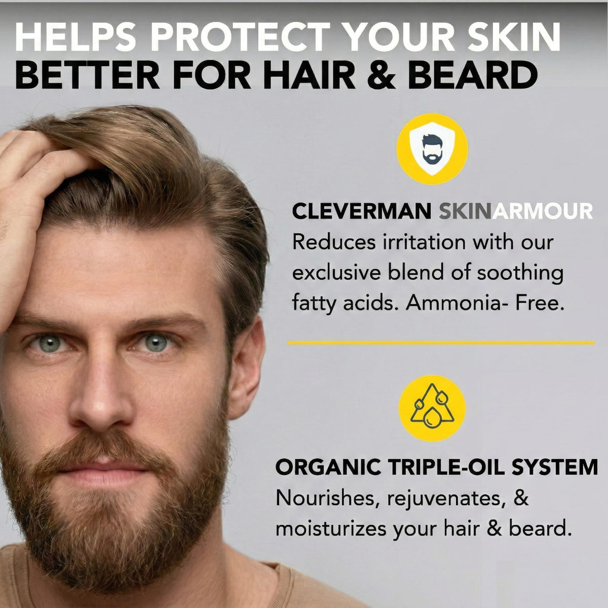 Gray Cleverman Hair & Beard Dye for Men, Warm Dark Blond 7.31, Gray Coverage