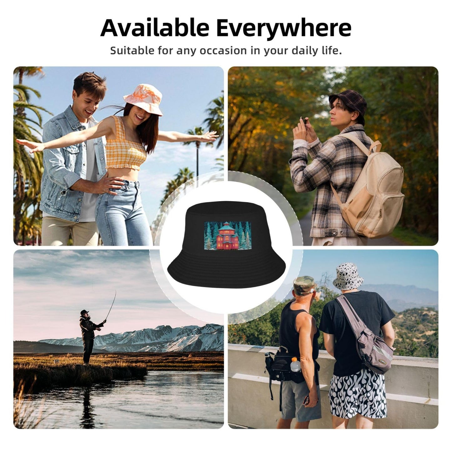 White Smoke Enchanted Alcove Bucket Hat for Sun Protection Foldable and Portable Ideal for Outdoor Fishing and Travel Black