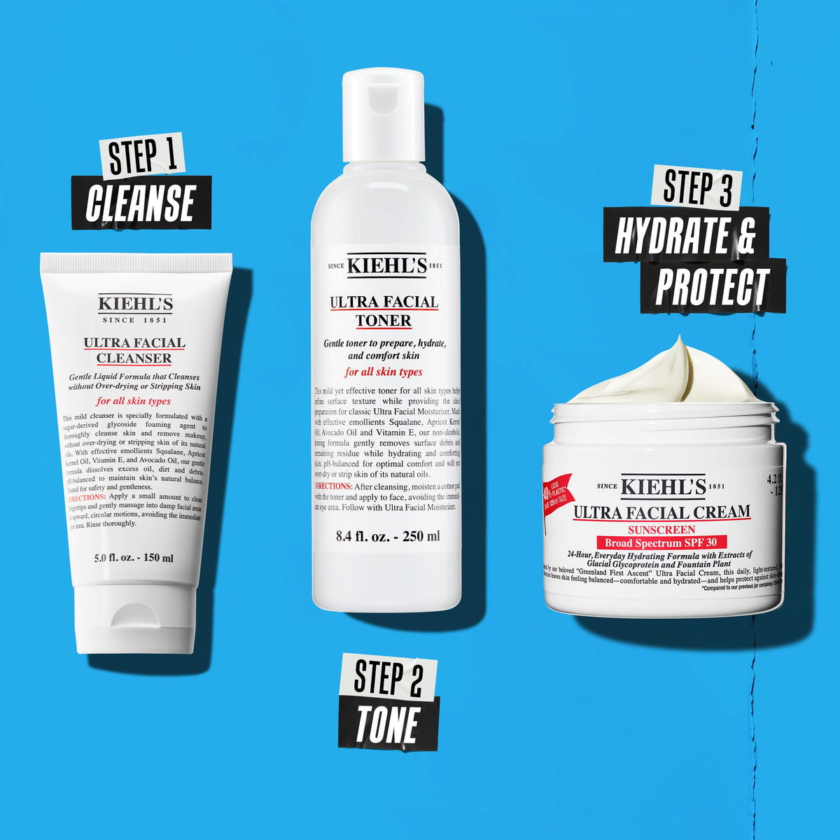 Dodger Blue Kiehl's - Ultra Facial Cream Daily Moisturizer with SPF 30 Face Cream for 24-Hour Hydration & UV Sunscreen Protection - With Squalane - Suitable for All Skin Types