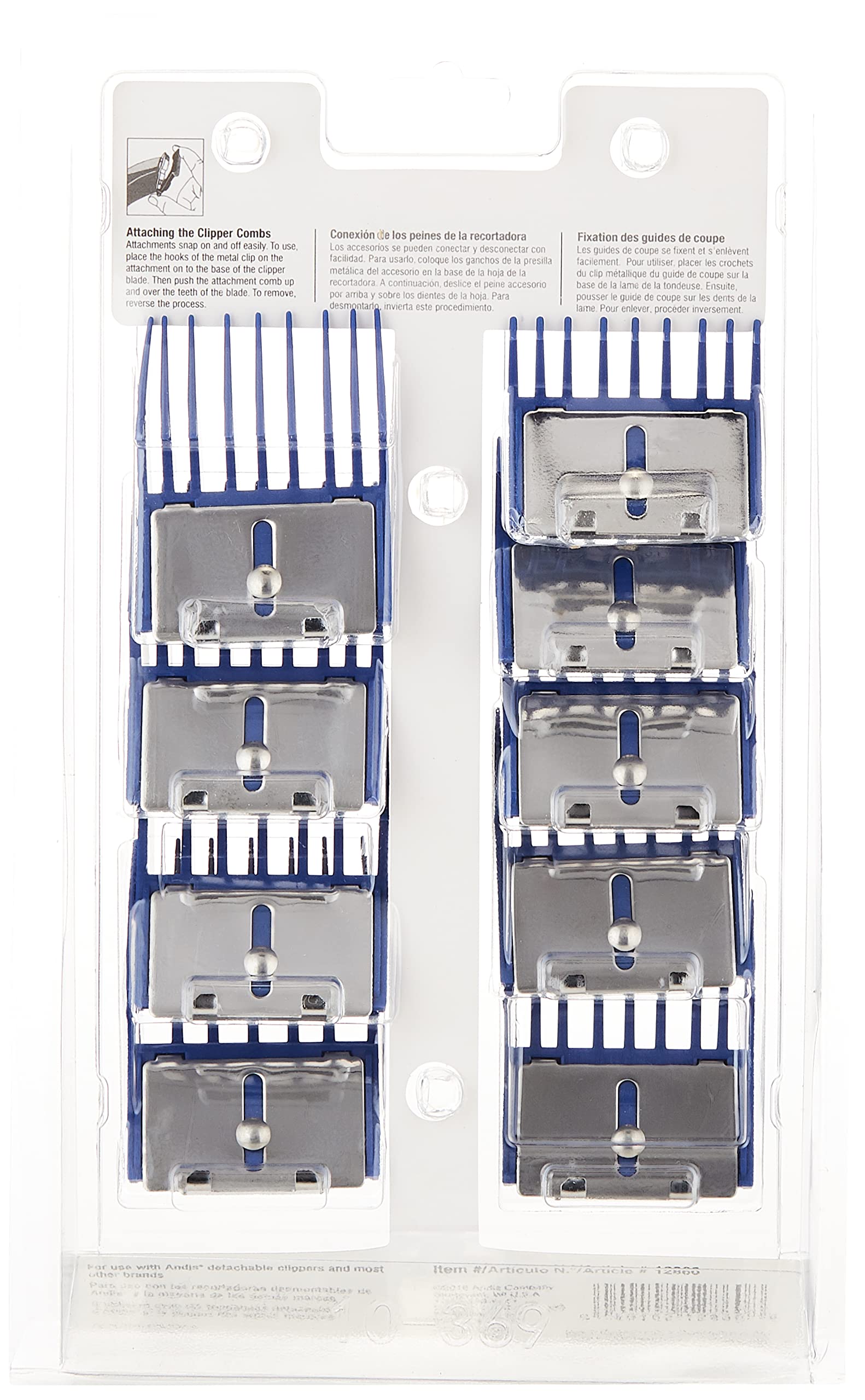 White Smoke Andis Clipper Combs for Small Pets, Blue, (Pack of 9) (12860)