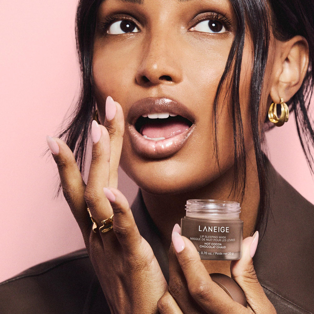 Pink LANEIGE Lip Sleeping Mask, Hot Cocoa: Nourishing Overnight Lip Treatment with Vitamin C, Shea & Murumuru Butter for Hydrating Dry, Flaky Lips