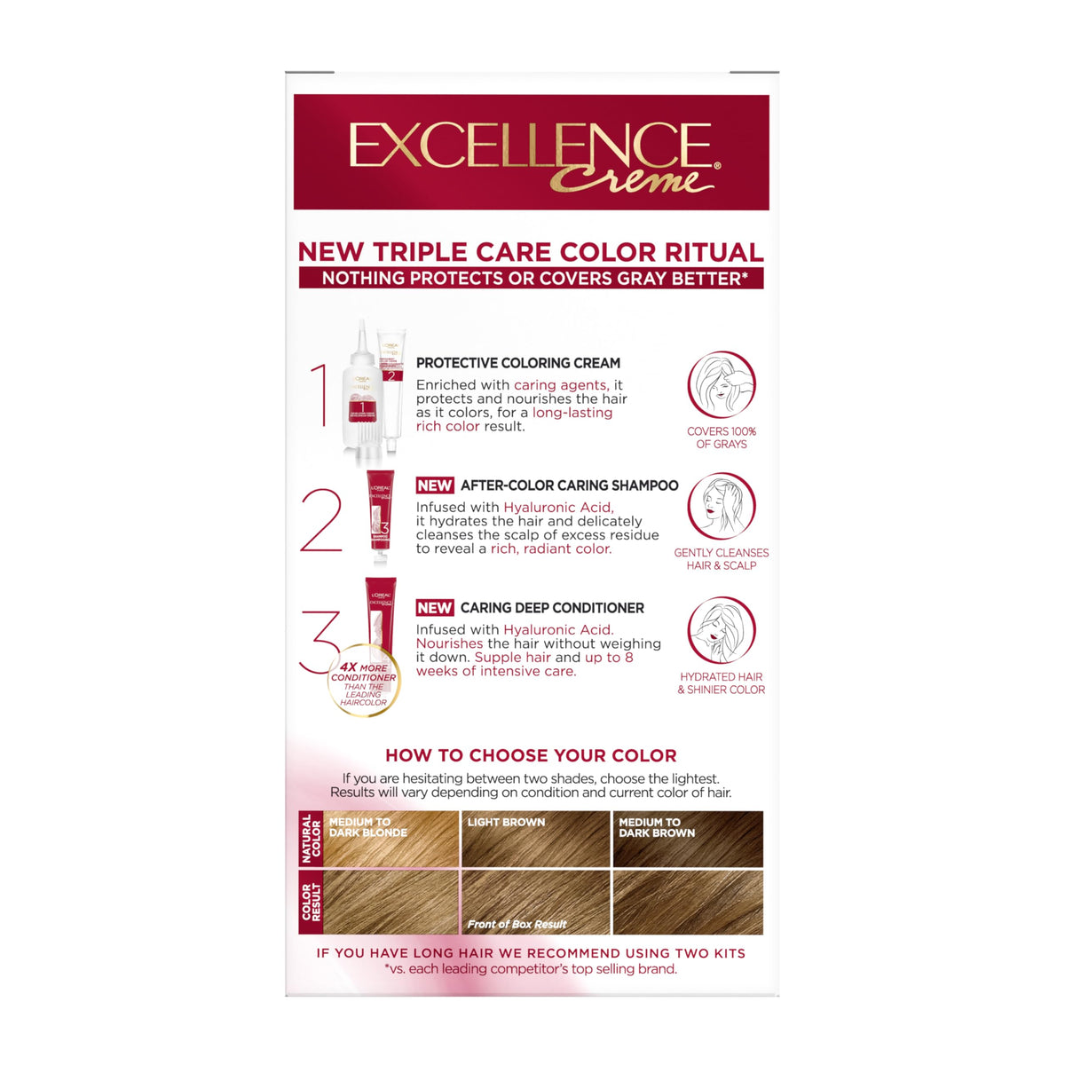White Smoke L'Oreal Paris Excellence Crème Permanent Hair Dye, Triple Care Hair Color with Hyaluronic Acid for 100% Gray Coverage, 6 Light Brown, 1 Kit (Packaging May Vary)