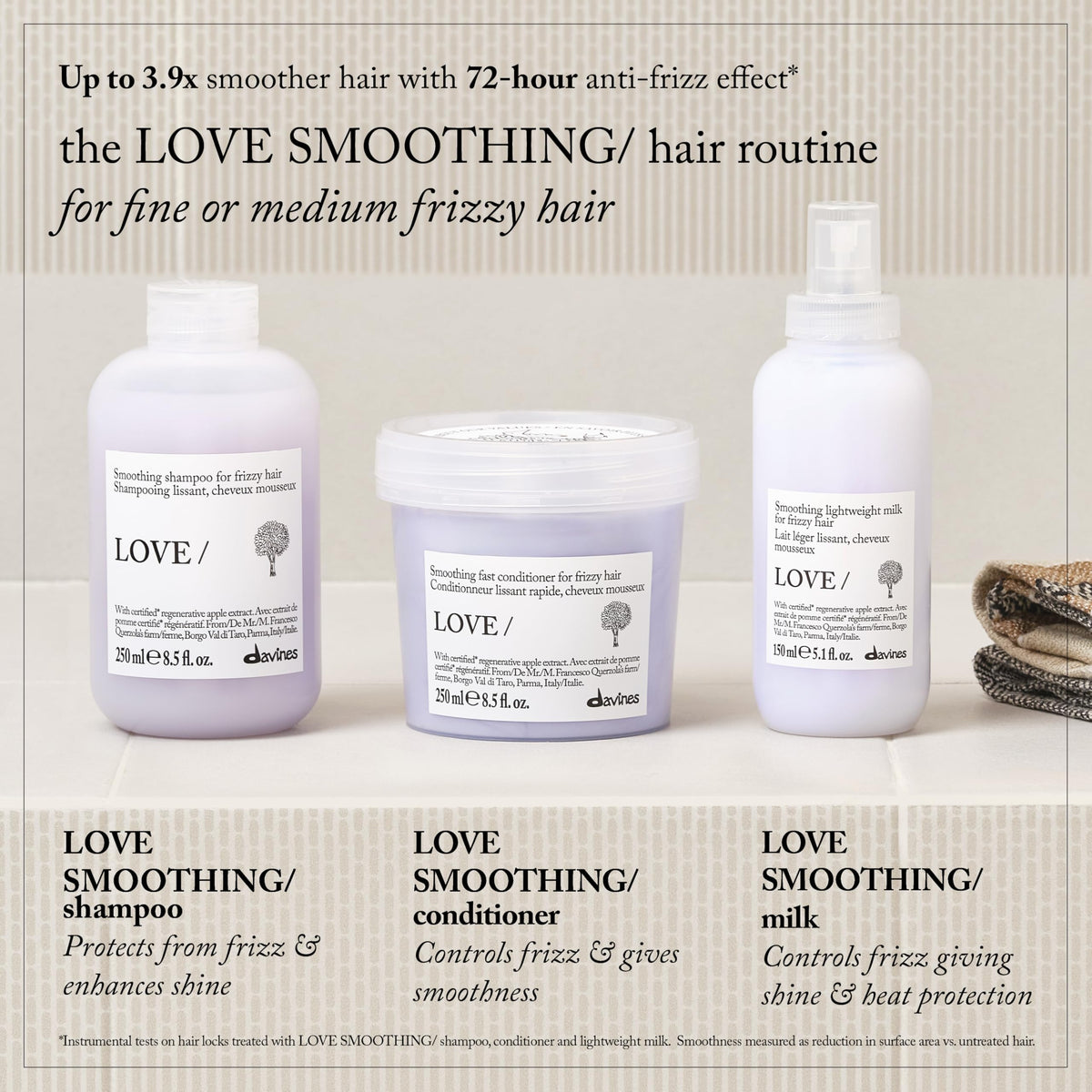 Light Gray Davines LOVE SMOOTHING/Conditioner Long-Lasting Anti-Frizz Shine 8.5 Fl Oz
