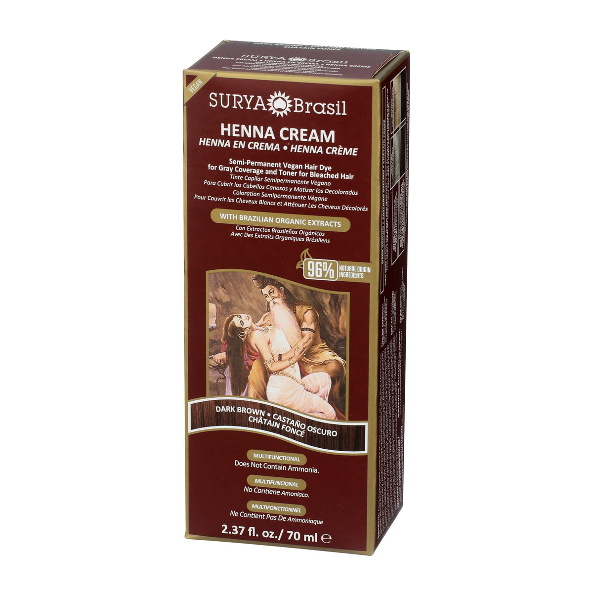 Dark Red Surya Brasil Henna Cream Dark Brown - 96% Natural Ingredients, Vegan, Cruelty-Free, Eco-Friendly, Semi-Permanent Hair Color, Deep Hydration & Shine, 2.37 oz